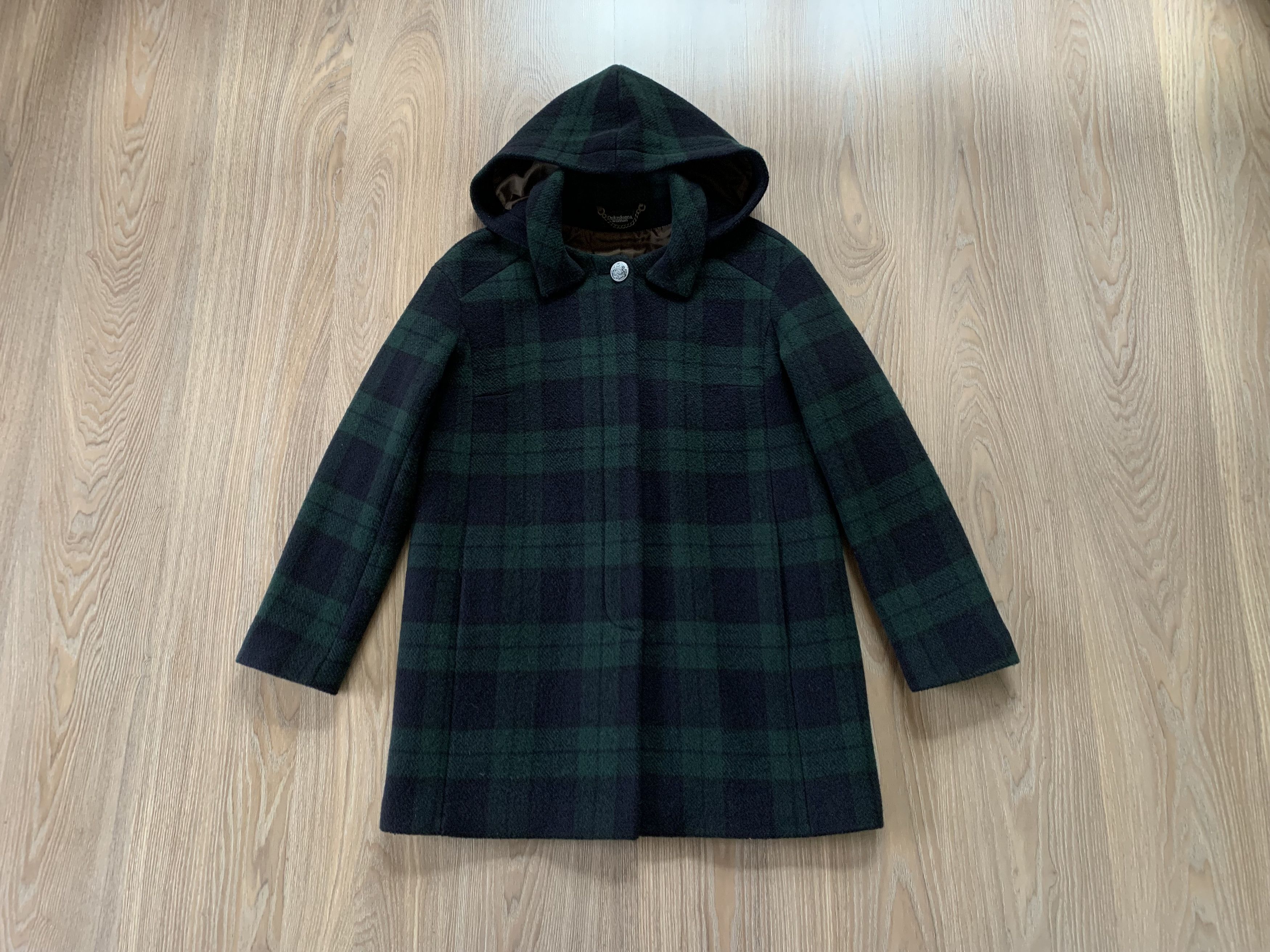 Designer × Vintage Dolcedonna Women's Hood Plaid Wool Coat Size L / US 10 / IT 46 - 1 Thumbnail