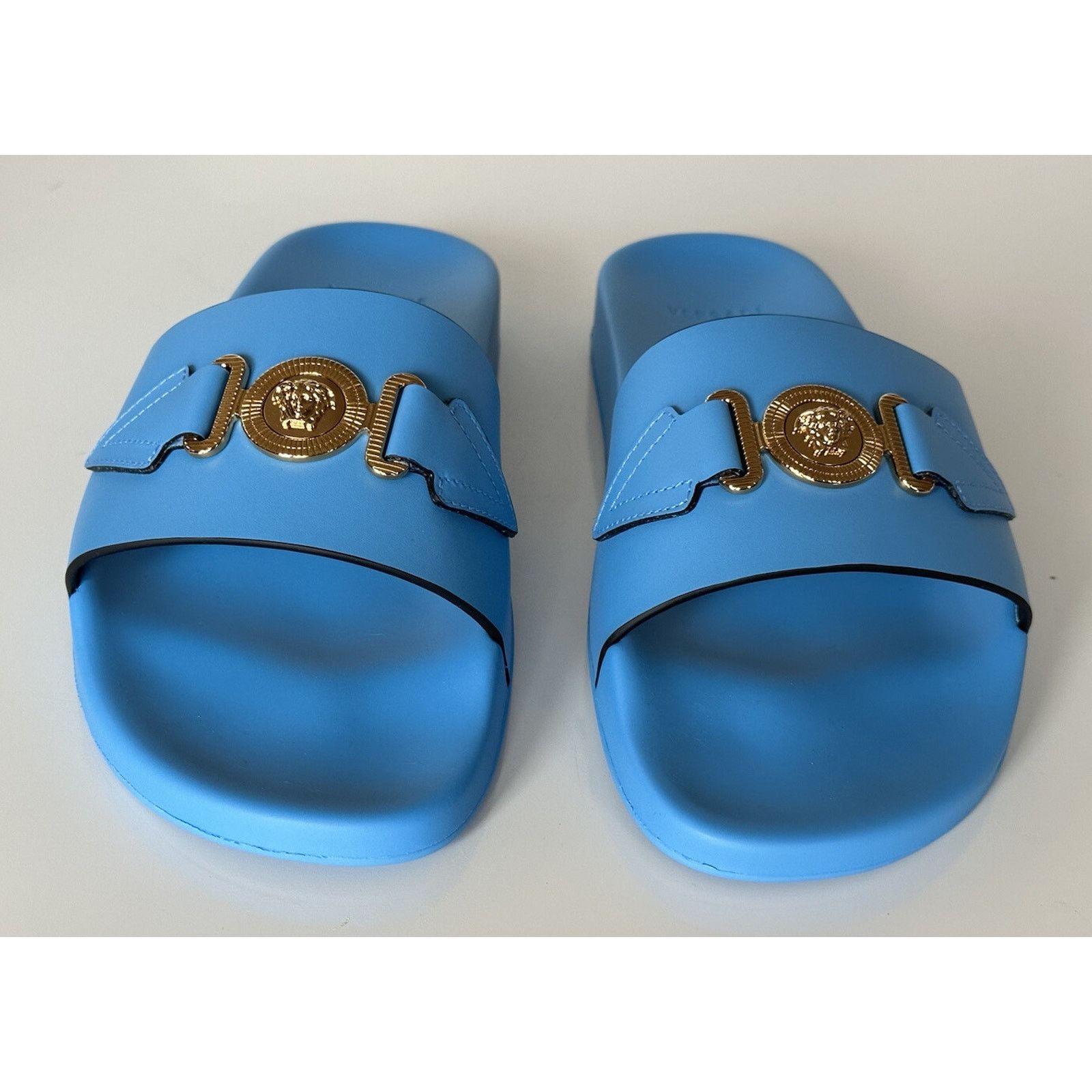 Versace Versace Gold Medusa Leather/Rubber Sandals Blue 11.5 1004983 Size US 11.5 / EU 44-45 - 4 Thumbnail