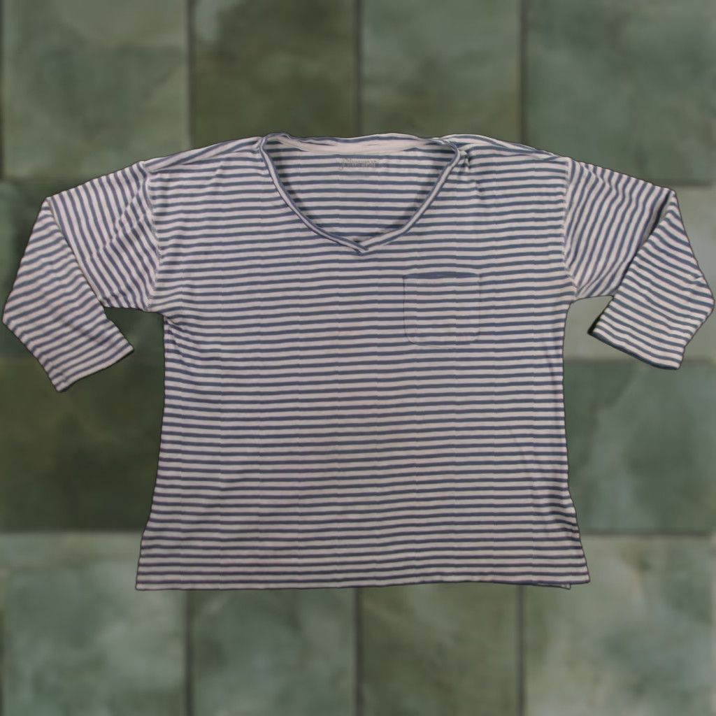 Vintage Silverwear Knit Top Blouse L V-Neck 3/4 Sleeve Striped Pocket Blue White Cotton Blend Womens Clothing Size L / US 10 / IT 46 - 1 Thumbnail