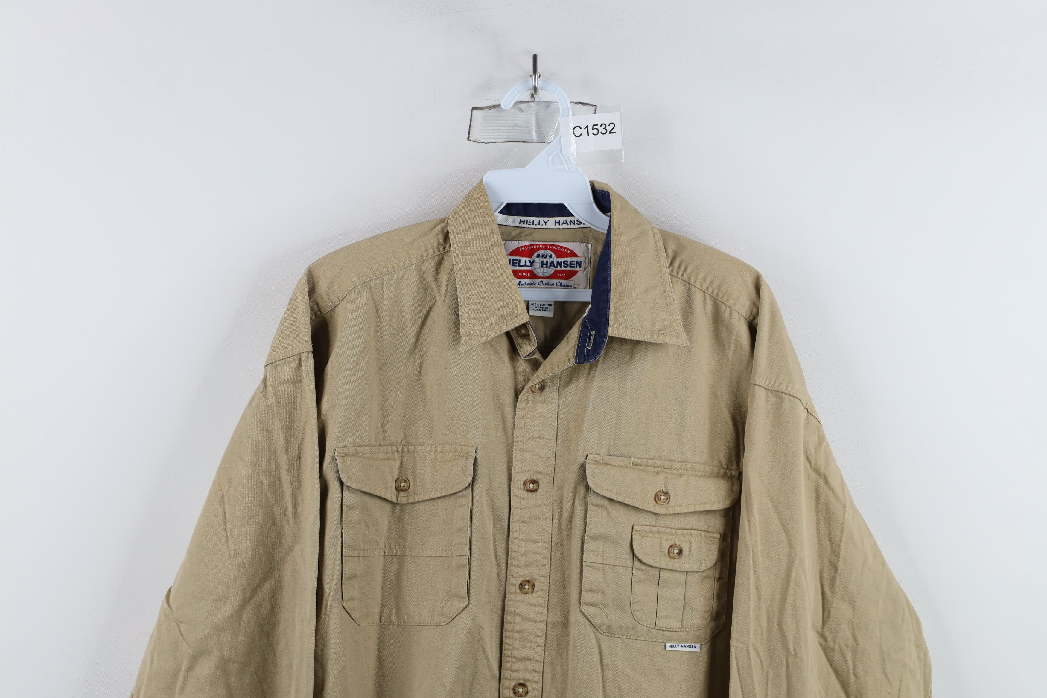 Helly Hansen × Vintage Vintage 90s Helly Hansen Spell Collared Button Shirt Beige Size US M / EU 48-50 / 2 - 2 Thumbnail