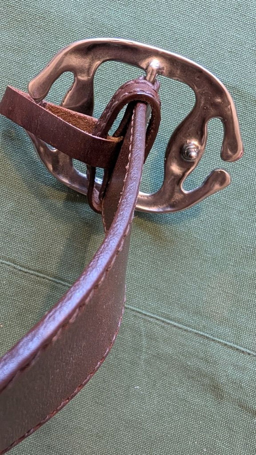 Don Caster Genuine Leather Belt Sculpted Silver Buckle Brown Size Small Waxed Western Belt | Silver Buckle Tapered Ranger Belt  main image 3