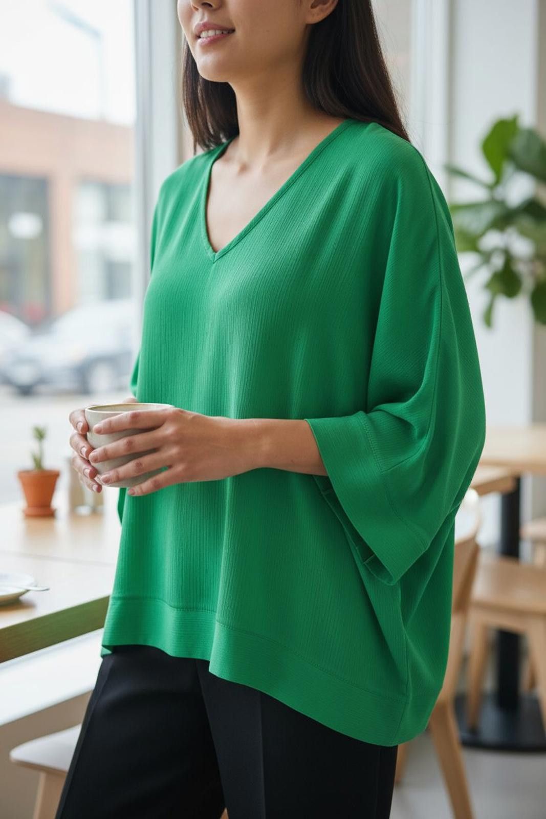 Other Tyche Green V-Neck Loose Fit Blouse for Women Size S / US 4 / IT 40 - 2 Thumbnail