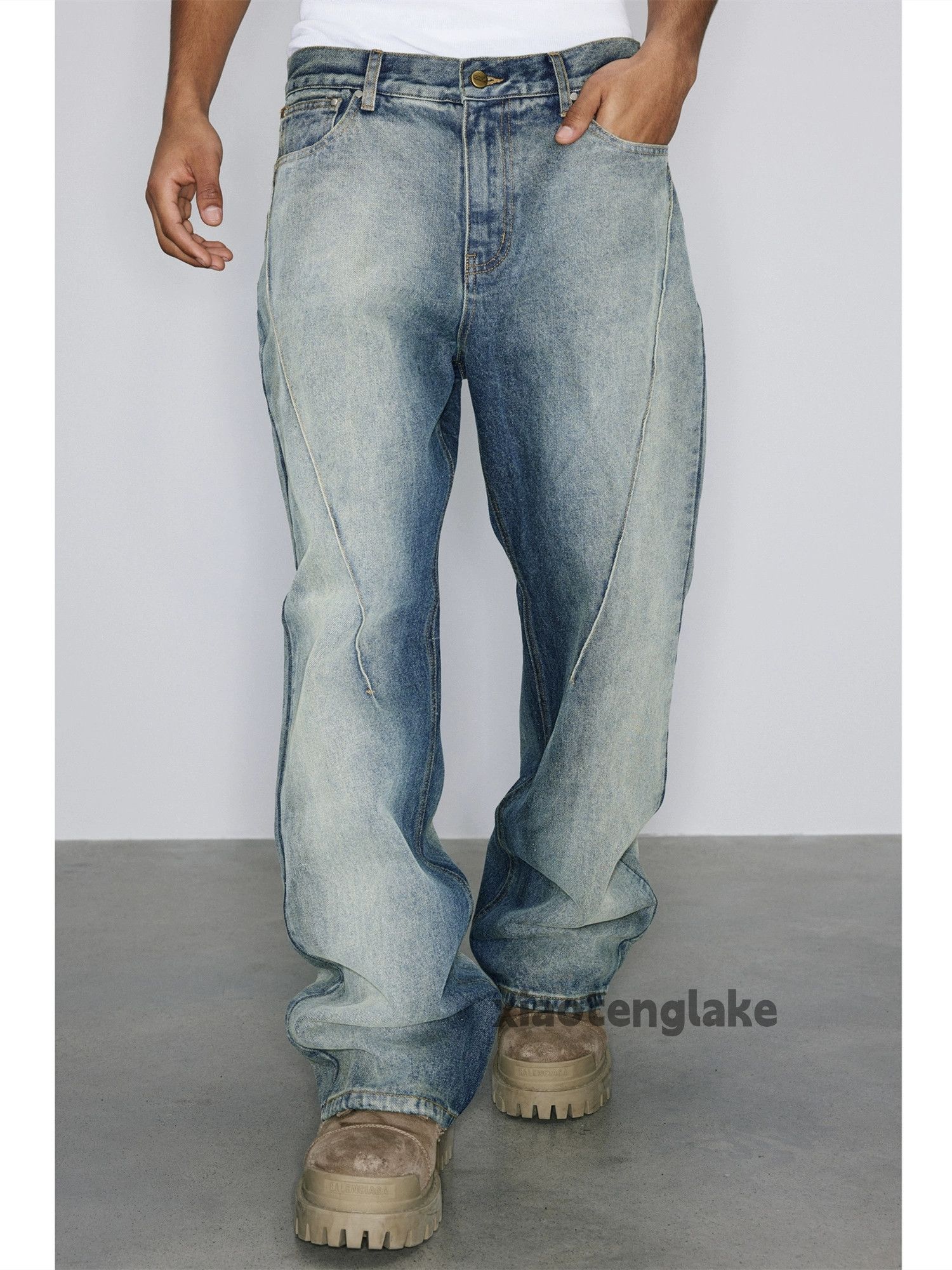Jean × Vintage washed faded cleanfit yuppie grunge flared tie dye jeans Size US 34 / EU 50 - 4 Thumbnail