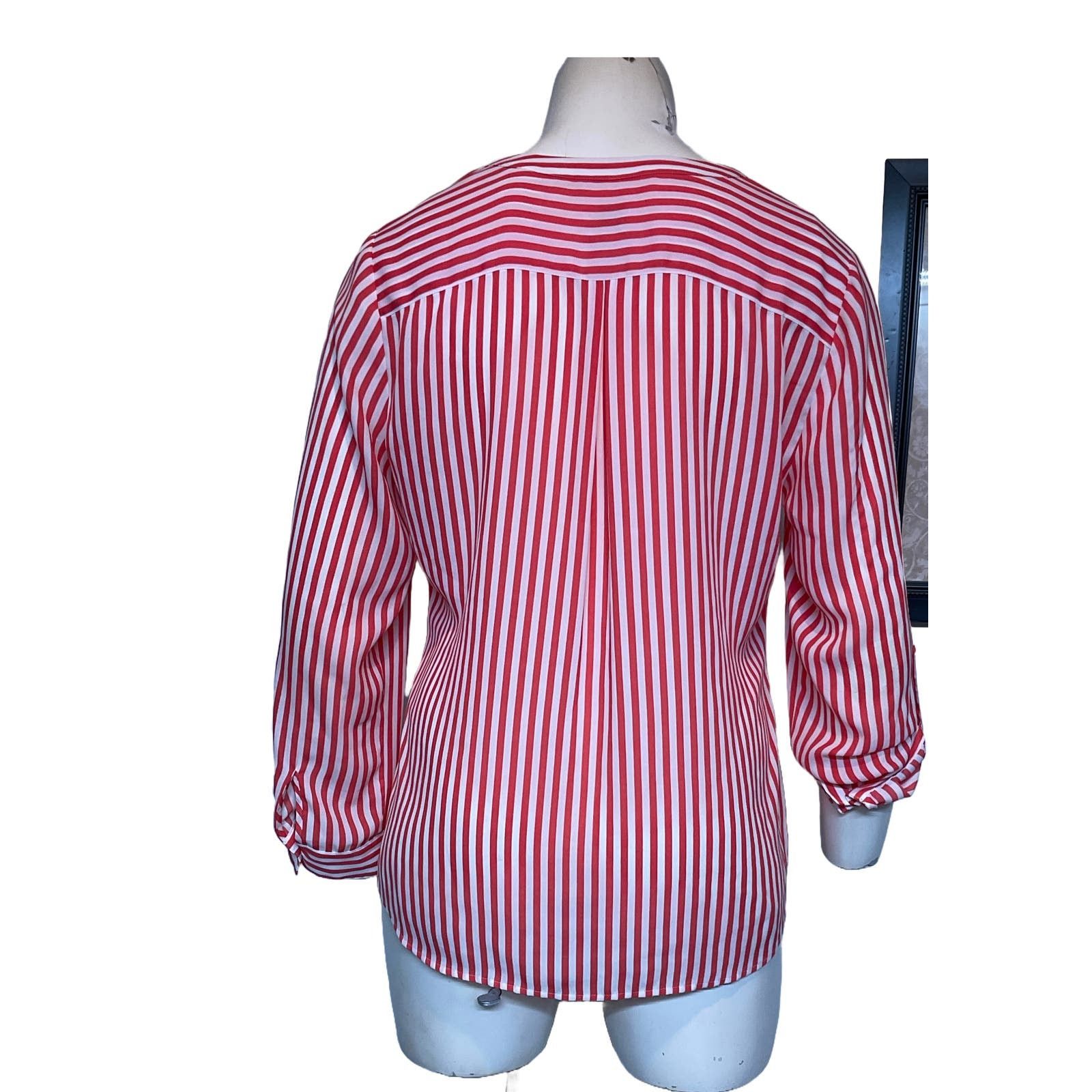 Chicos Chicos Blouse Womens Size 2 Large Coral White Stripe Size L / US 10 / IT 46 - 2 Thumbnail