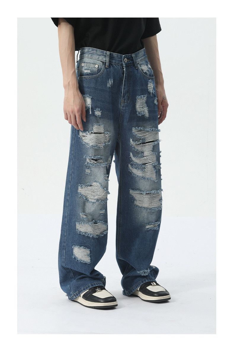 Japanese Brand × Jean Washed retro hip-hop heavy straight-leg ripped jeans y2k Size US 32 / EU 48 - 5 Thumbnail