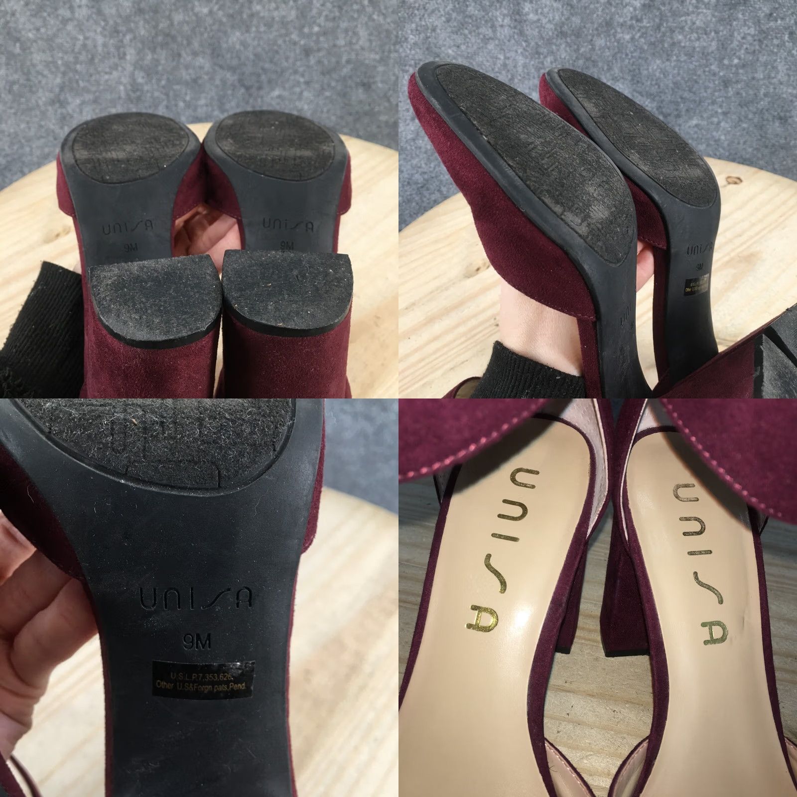 Vintage Unisa Heels Women 9 M Casual Block Heels Ankle Strappy Burgundy Fabric Shoes Size US 9 / IT 39 - 9 Thumbnail