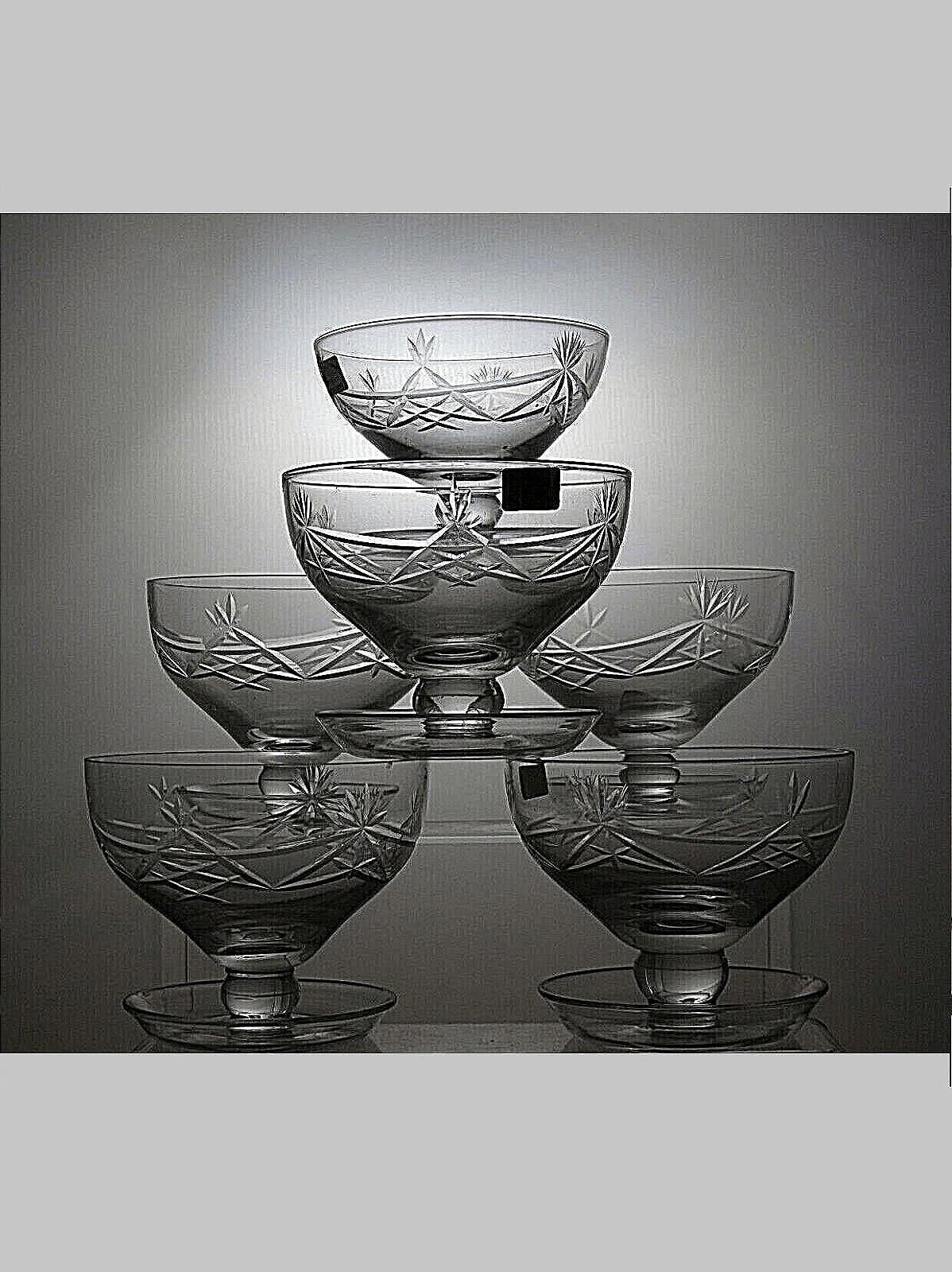 The Unbranded Brand Lead Crystal Cut Glass Set Of 6 Footed Dessert bowls 3 1/2" Size ONE SIZE - 1 Thumbnail