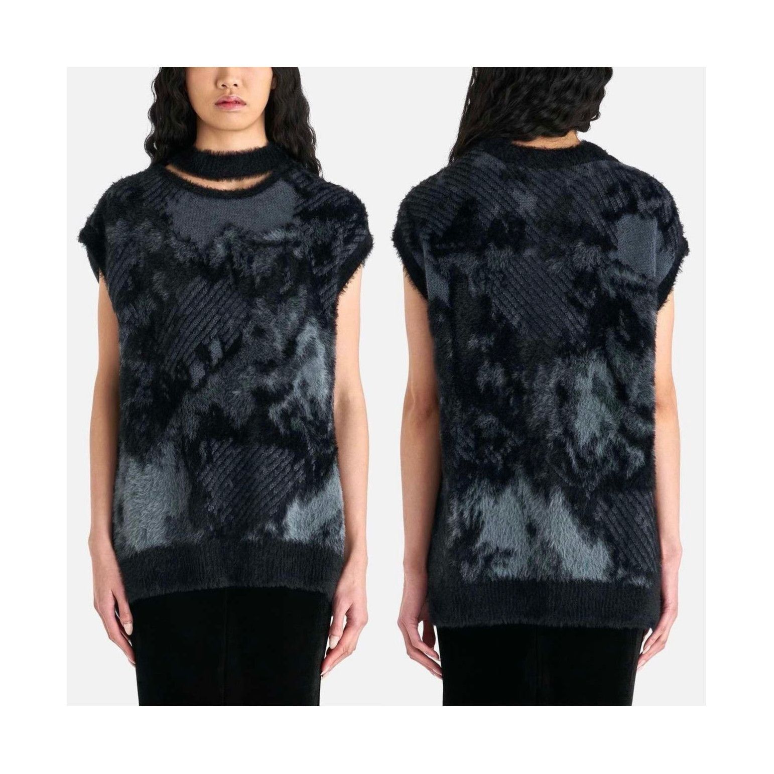 image of Feng Chen Wang - Jacquard Sleeveless Jumper Vest - Med - NWT in Grey, Women's (Size Medium)