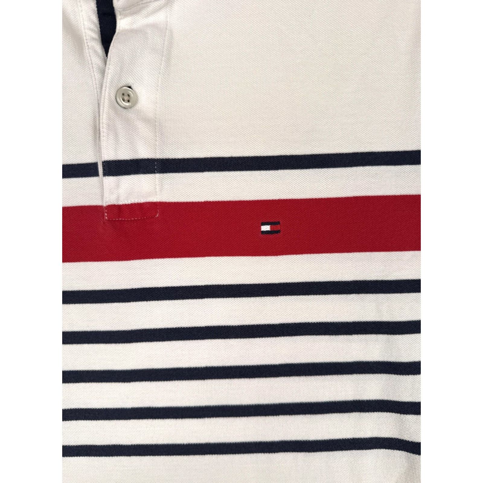 Tommy Hilfiger Tommy Hilfiger Polo Shirt Mens Medium White Striped Logo Cotton Knit Nautical Size US M / EU 48-50 / 2 - 6 Thumbnail