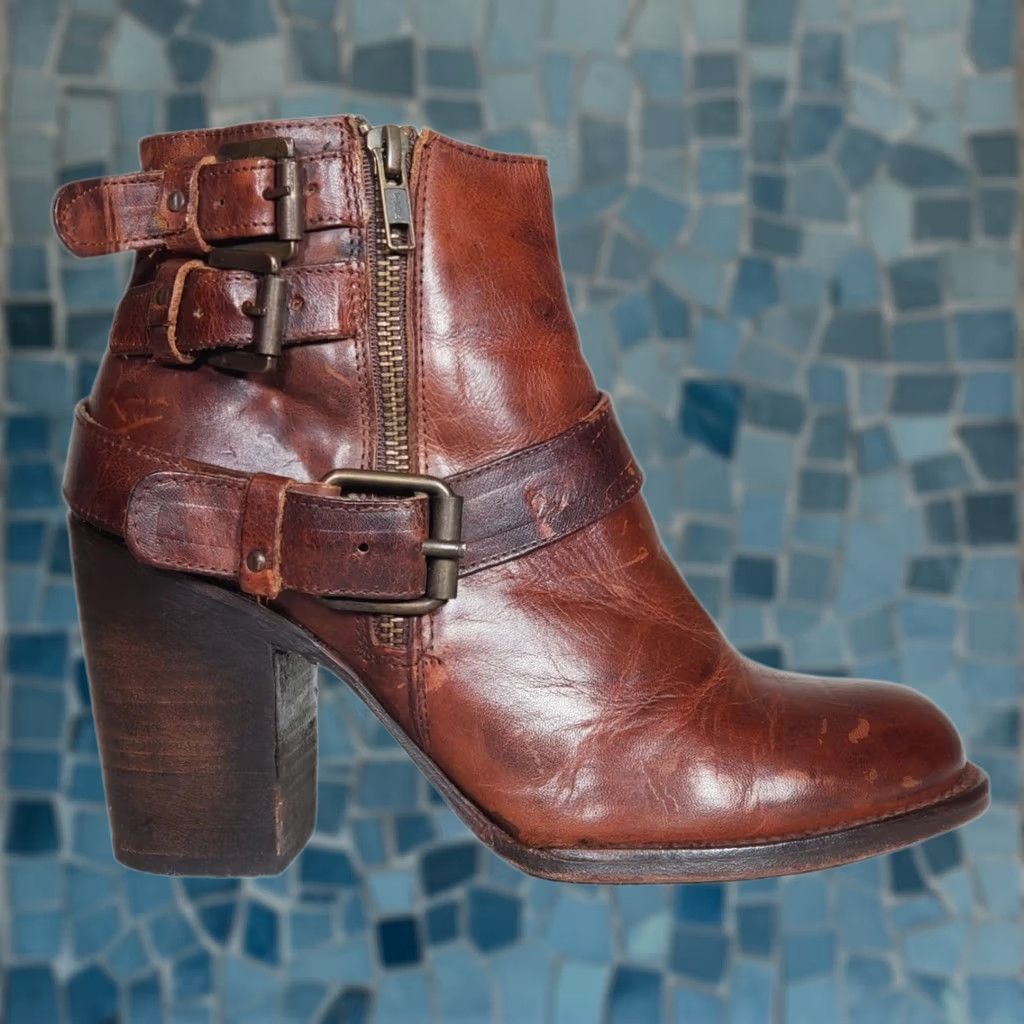 FREEBIRD Freebird by Steven BOLO Ankle Boots Distressed Cognac Brown Leather Women US 8 Bootie Casual Size US 8 / IT 38 - 1 Thumbnail