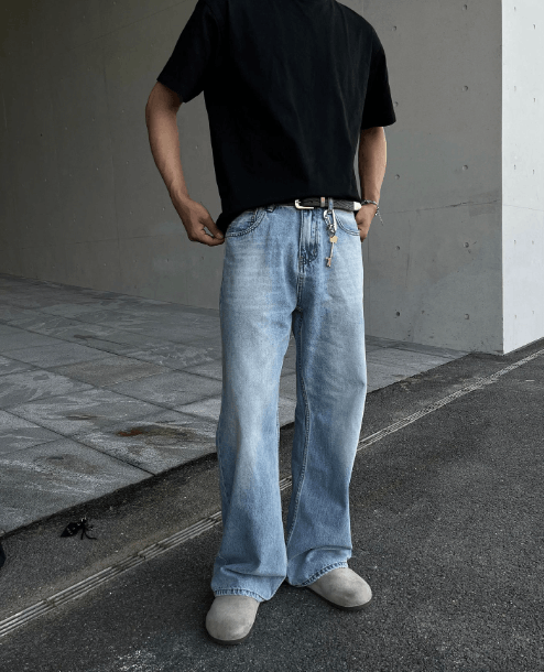 Japanese Brand Blue classic washed all-match casual straight slim jeans Size US 32 / EU 48 - 1 Thumbnail