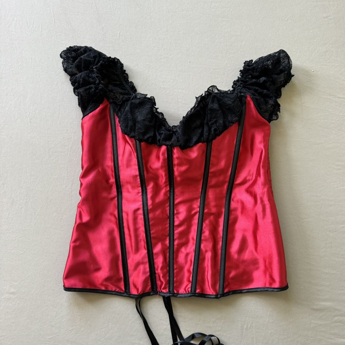 Other Y2K Era Fredericks Red Satin Lace Trim Corset Top Size XL / US 12-14 / IT 48-50 - 1 Thumbnail