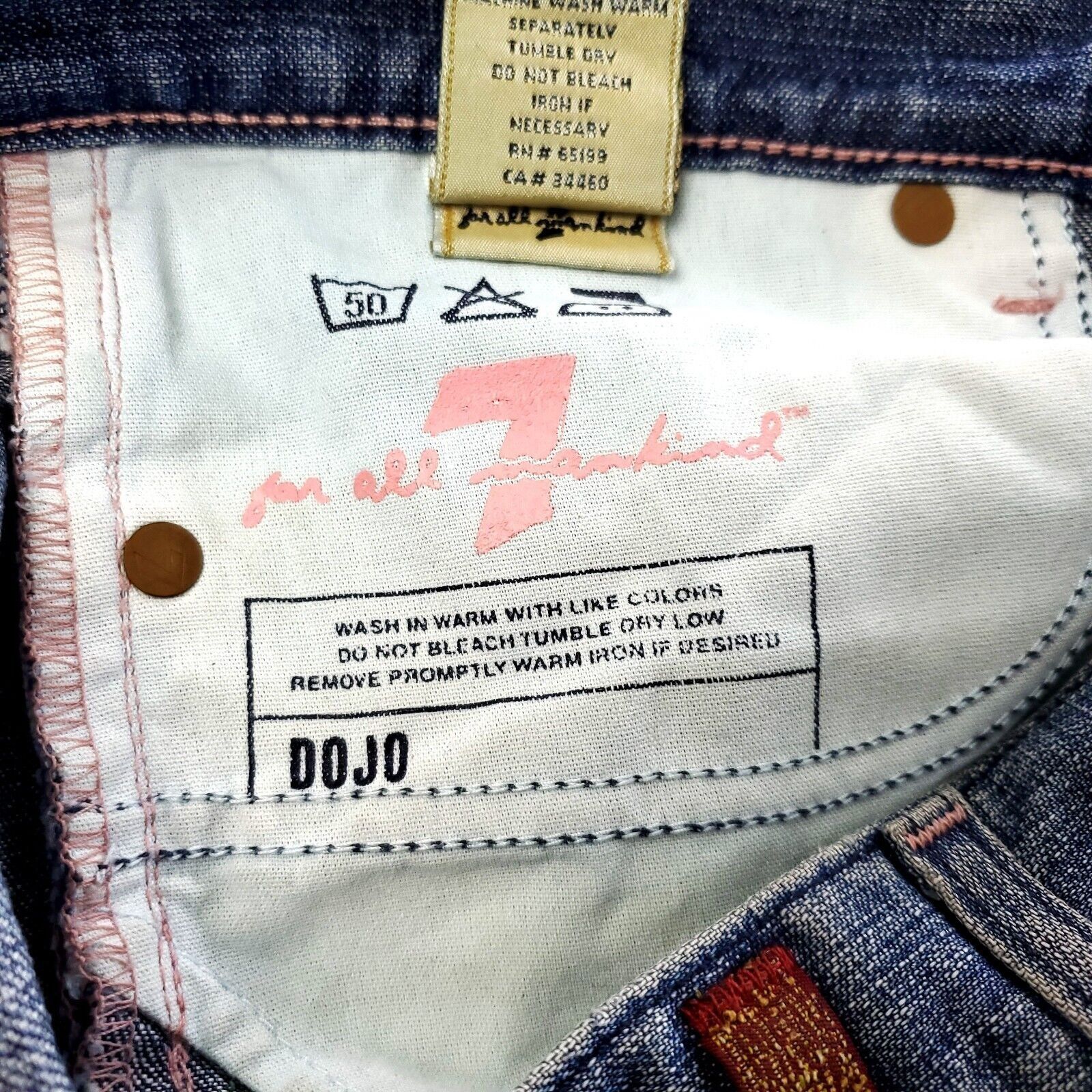 7 For All Mankind DAMAGED 7 For All Mankind Dojo Denim Blue Stone Wash Jeans L Size 33" - 6 Thumbnail