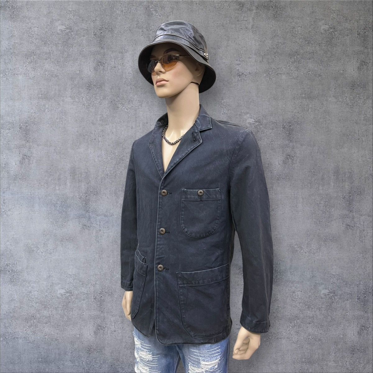 45rpm 45RPM Japan Grunge Slate Stretch Denim Tailored Chore Jacket Size US S / EU 44-46 / 1 - 2 Thumbnail