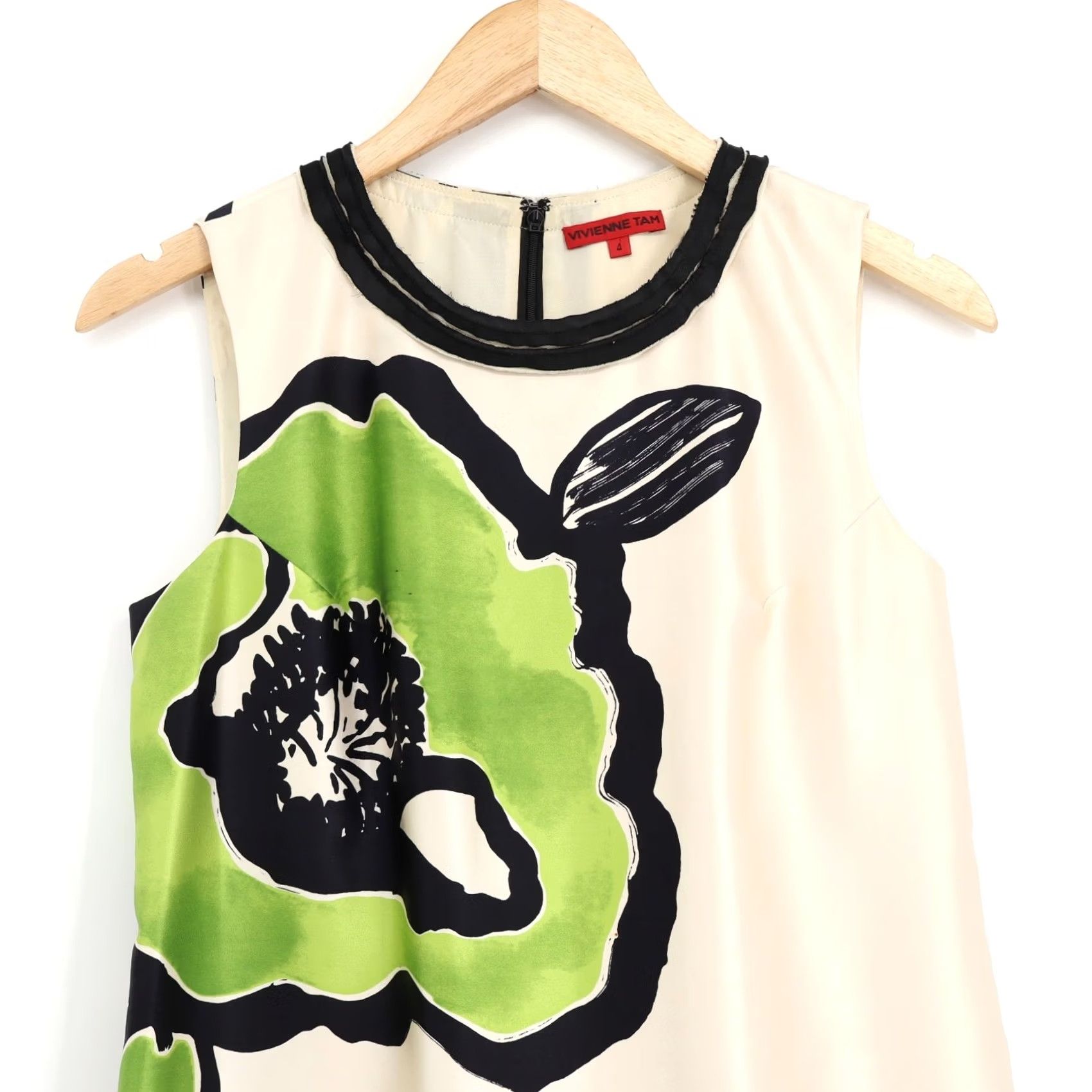 Vivienne Tam VIVIENNE Tam Women's East - West Fusion Silk Dress White/Green Sz 4 Size S / US 4 / IT 40 - 4 Thumbnail