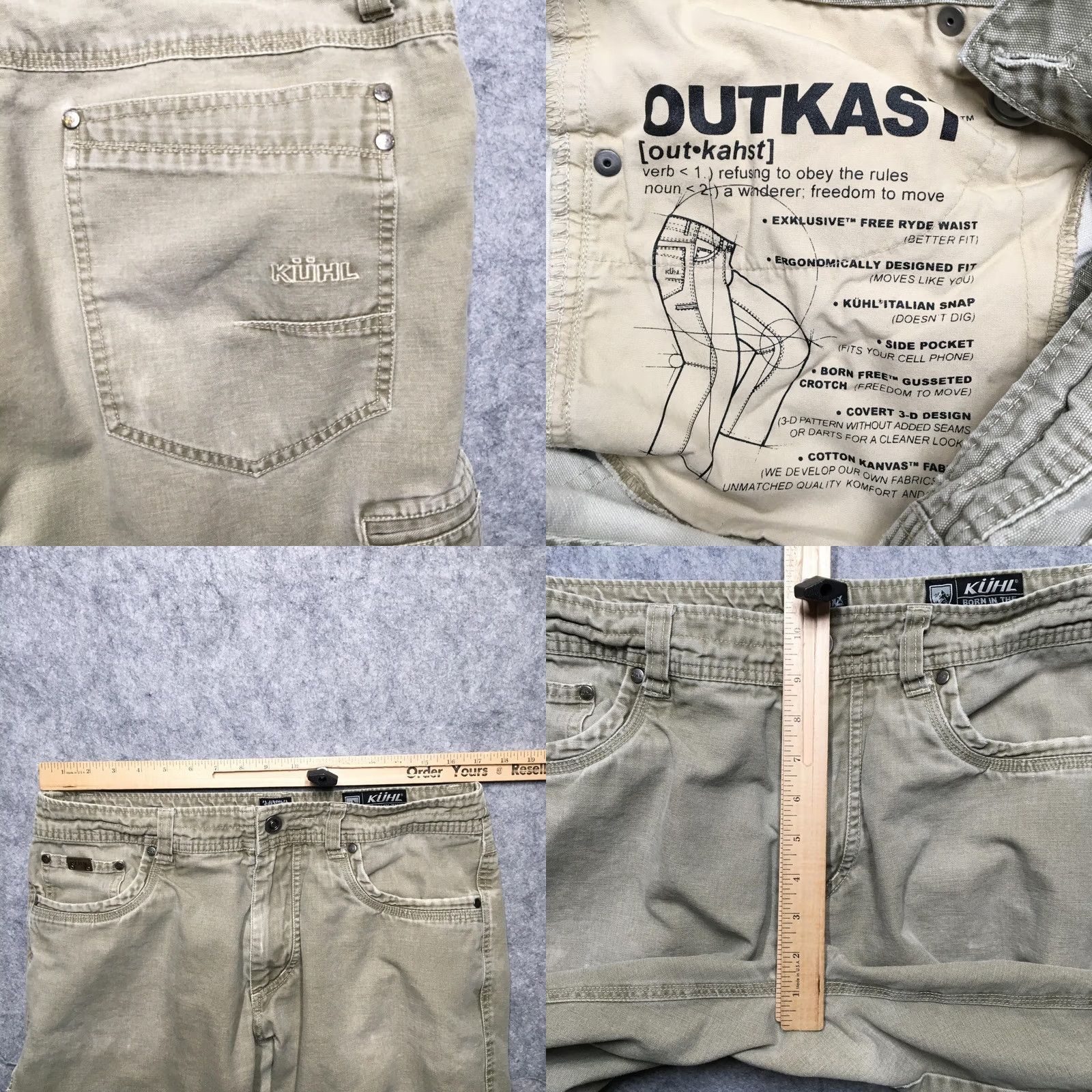 Vintage Kuhl Outkast Pants Mens 34x32 Beige Canvas Relaxed Straight Leg Front Zip Pocket 5-Pocket Size US 34 / EU 50 - 9 Thumbnail