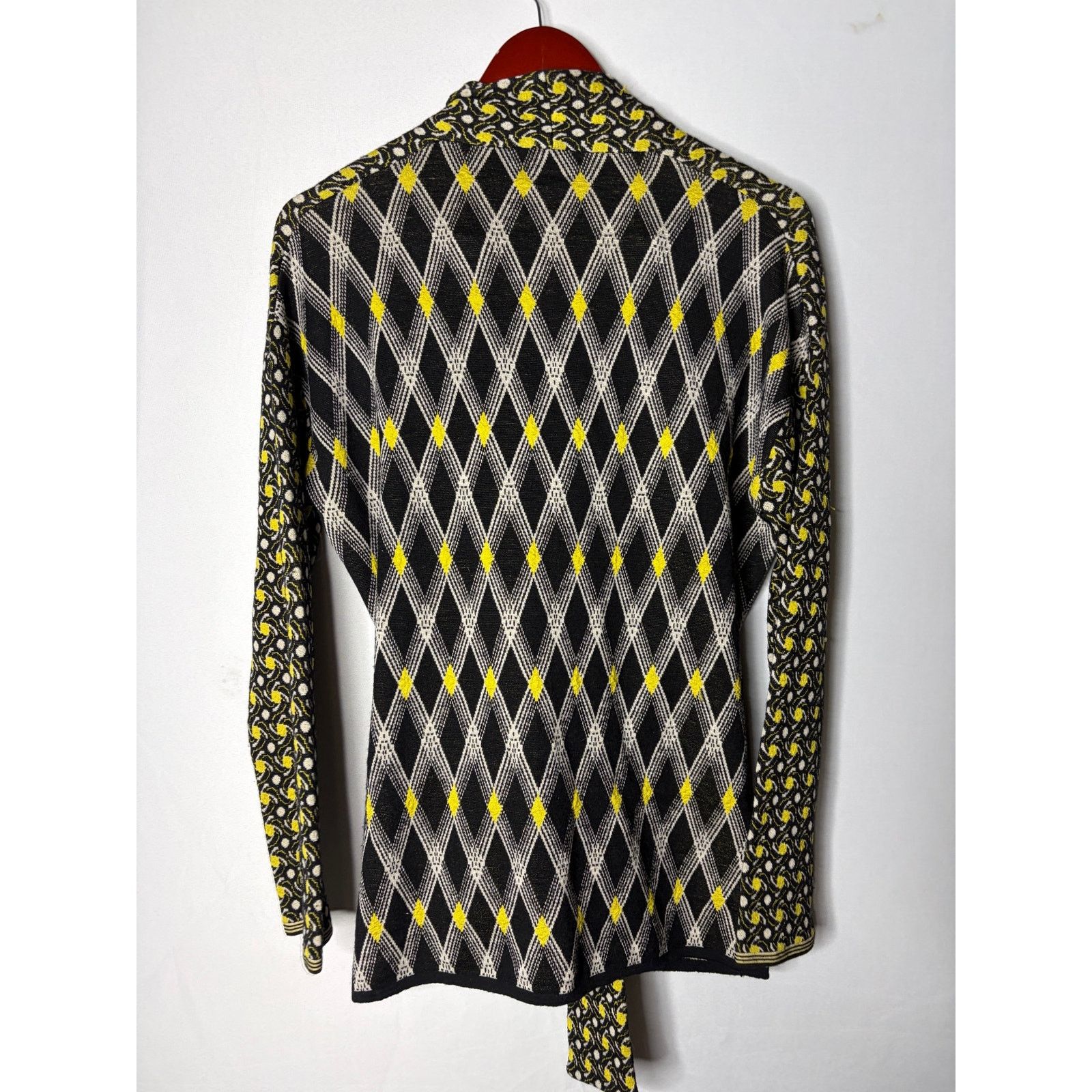 Etro Etro black yellow wool blend open cardigan tie waist sz L Size L / US 10 / IT 46 - 4 Thumbnail