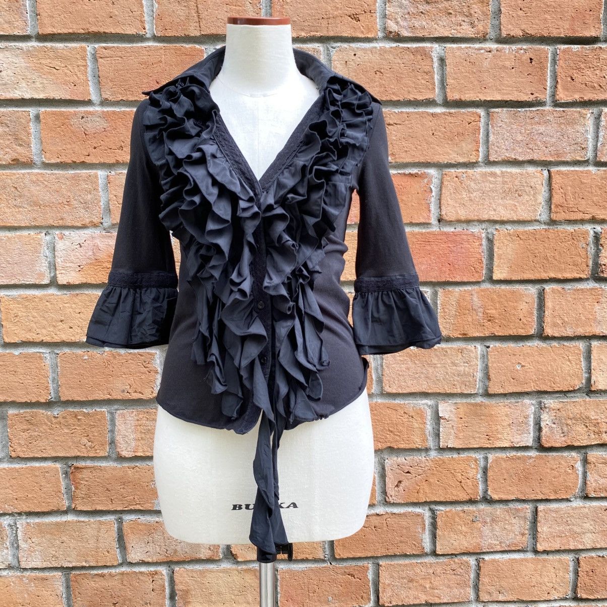 Designer × Japanese Brand Cook jeans Y2K Punk Black Ruffle Fitted Blouse Size M / US 6-8 / IT 42-44 - 1 Thumbnail