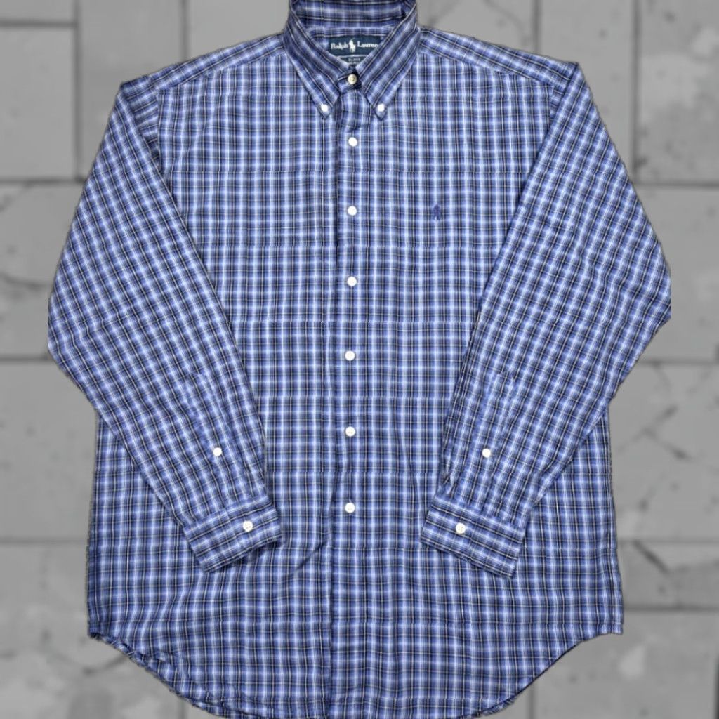Polo Ralph Lauren VTG Polo Ralph Lauren Long Sleeve Twill Button Up Plaid Blue Shirt Mens M Blake Size US M / EU 48-50 / 2 - 1 Thumbnail
