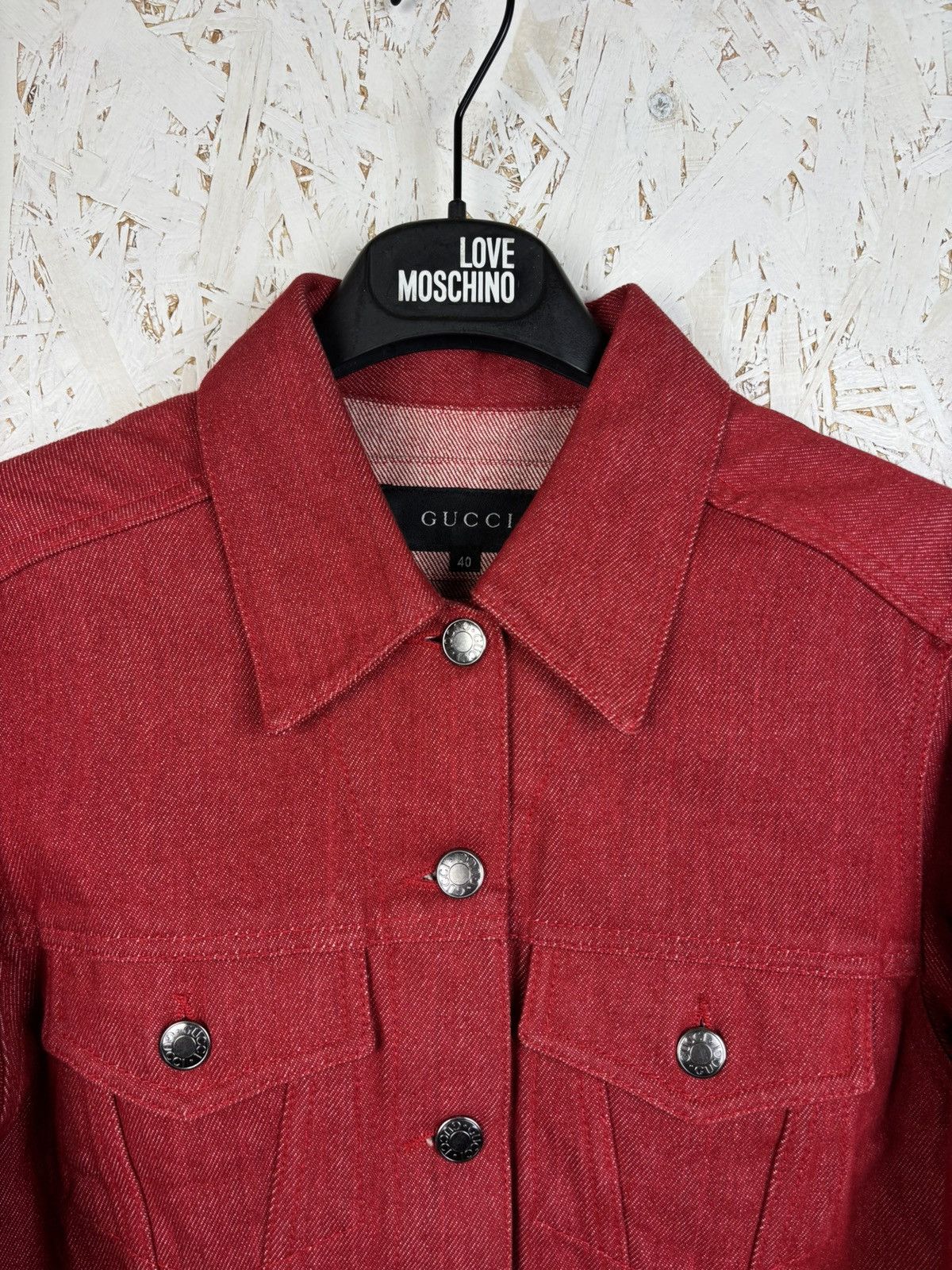 Gucci 90s Gucci Tom Ford 1999 Wasp Waist Red Denim Jacket 40 Size S / US 4 / IT 40 - 2 Thumbnail