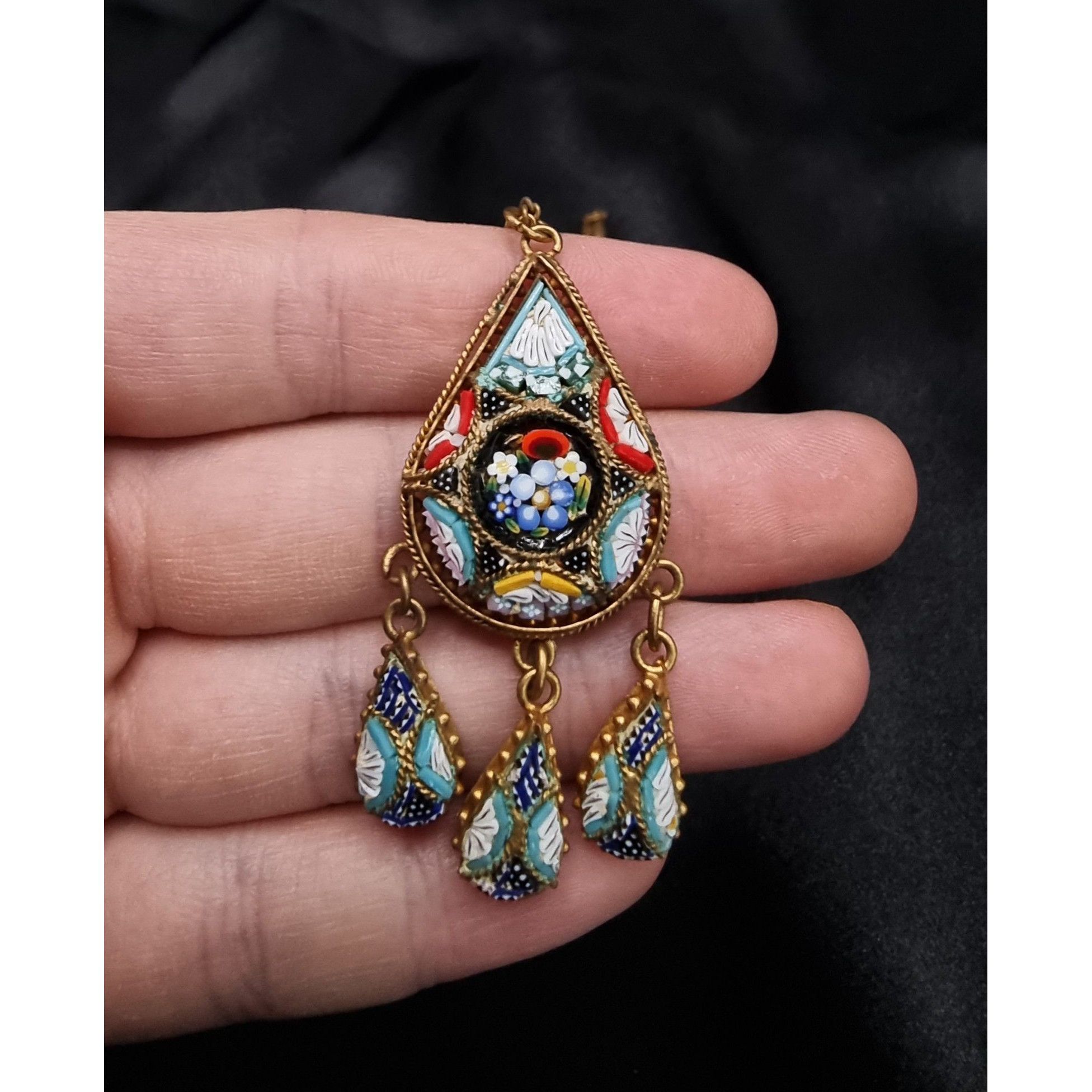 Vintage Vintage 1920s-1940s Gold-Tone Millefiori Mosaic Pendant Neck Size ONE SIZE - 6 Thumbnail
