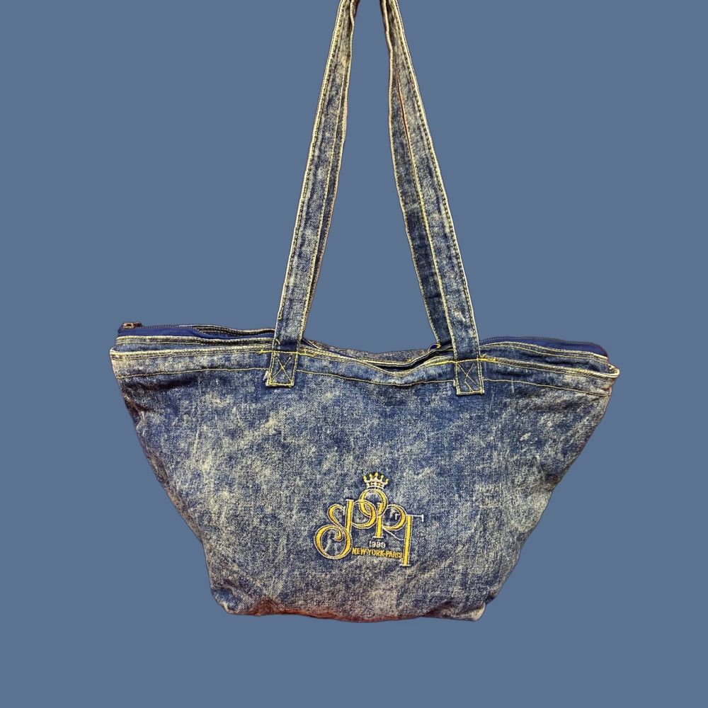 Vintage VINTAGE SPORT 1989 New York Paris Acid Wash Denim Purse Tote Large Blue Denim Tote Women Paris 1989 Vintage Sport Bag Size ONE SIZE - 1 Thumbnail