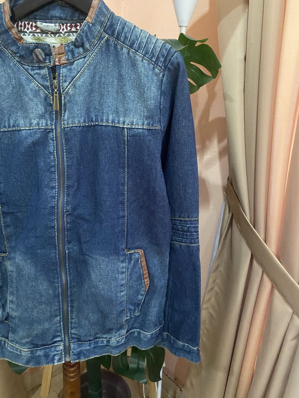 Other Vintage denim biker-style zip jacket with brown leather trim Size US M / EU 48-50 / 2 - 4 Thumbnail