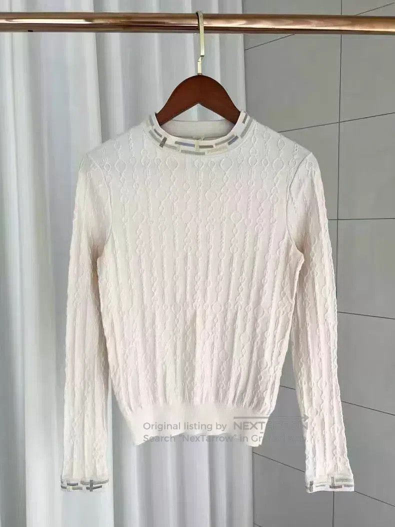 Hermes Hermes Chain Texture Jacquard Round Neck Long Sleeve Cashm Size XXS / US 00 / IT 34 - 1 Thumbnail