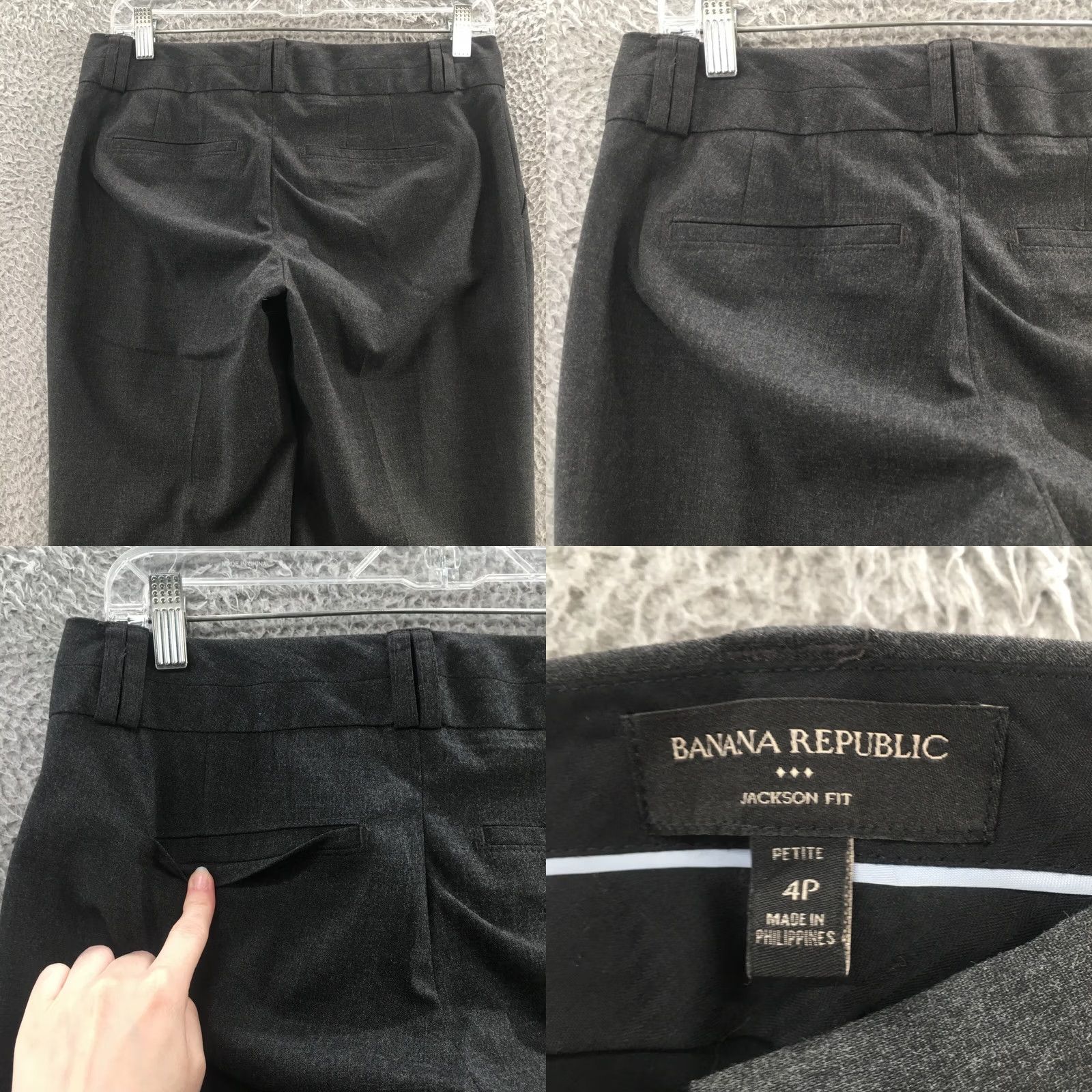 Banana Republic Banana Republic Dress Pants Women's Petite 4 Black Zip Flat Front 31x30.5 Tailored Workwear, Tapered Leg, 30.5 Inseam, 31 Waist, 4P Size 27" / US 4 / IT 40 - 9 Thumbnail