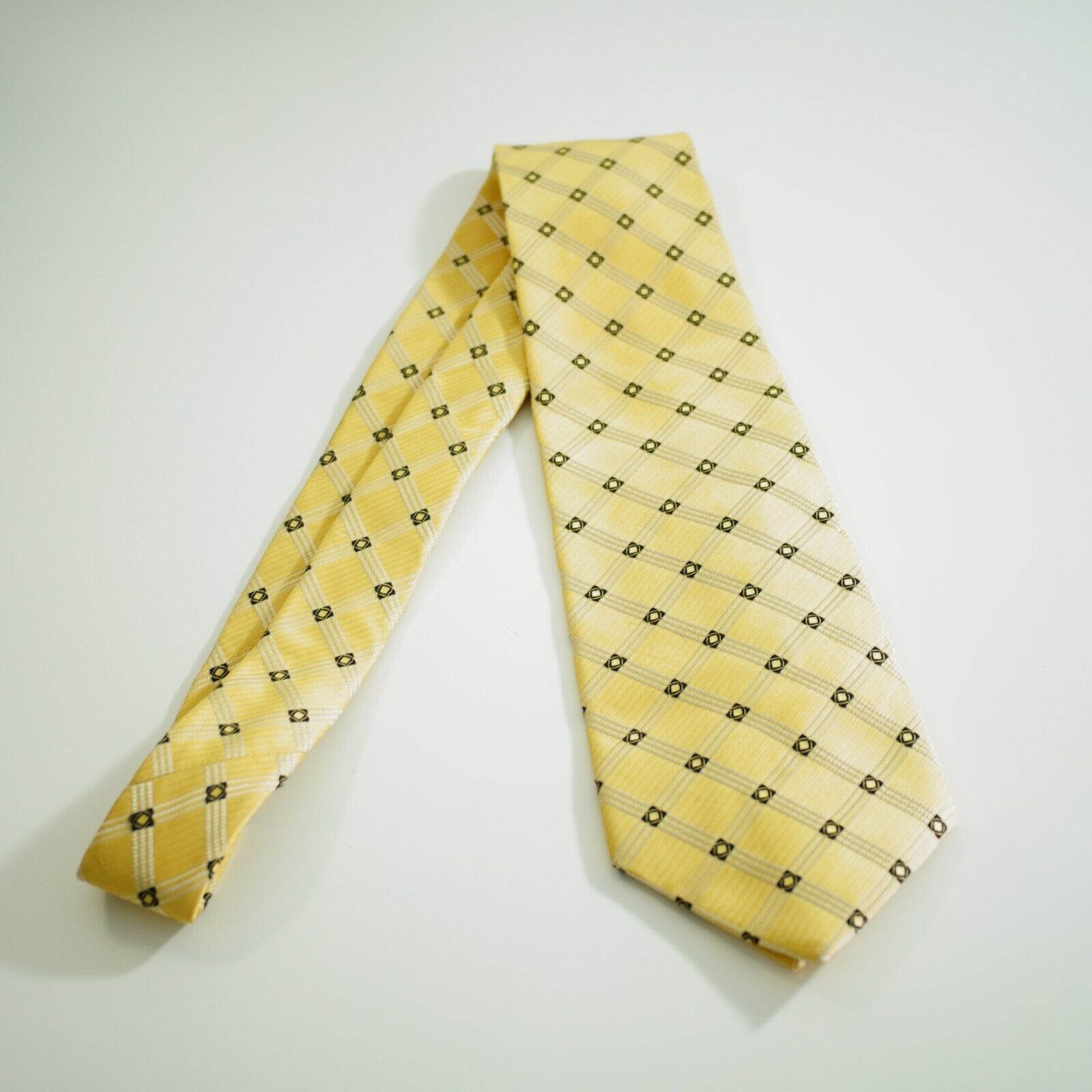 XMI Platinum XMI Couture Yellow Woven Geometric Wide USA Silk Tie Size ONE SIZE - 6 Thumbnail