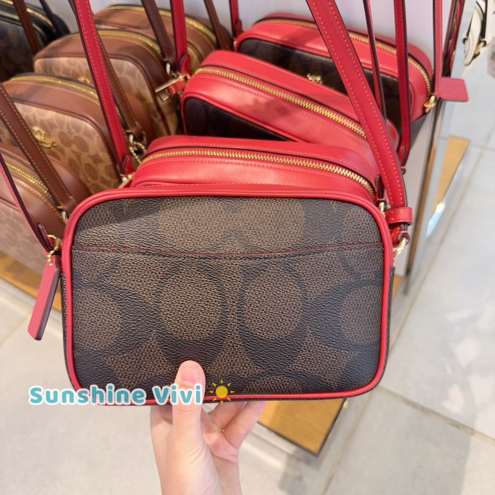 Coach NWT Coach Mini Jamie Camera Bag CCO12 WALNUT/TRUE RED Size ONE SIZE - 3 Thumbnail