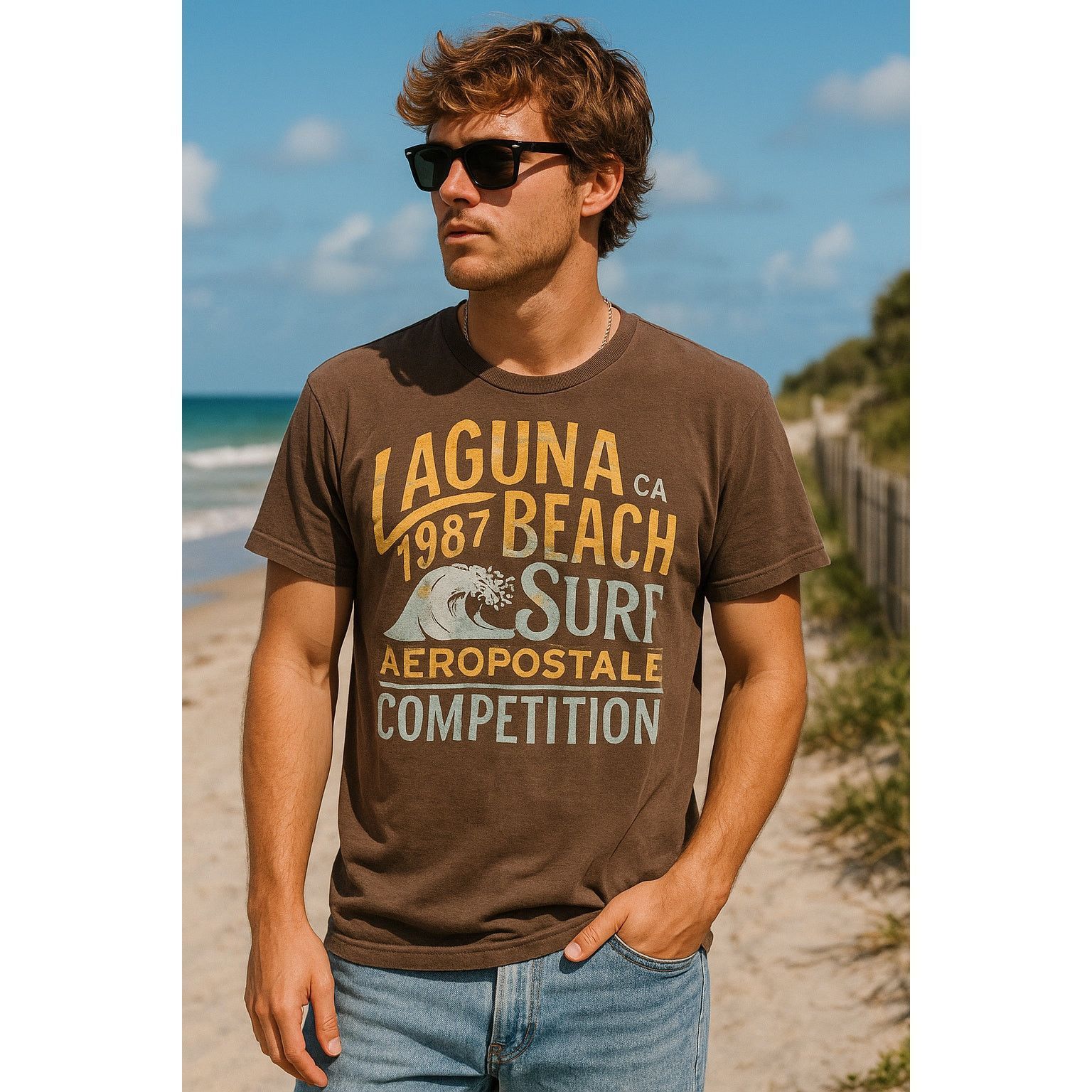 Aeropostale Surf Graphic Brown Tee Aeropostale Laguna Beach 1987 Size US XL / EU 56 / 4 - 1 Thumbnail