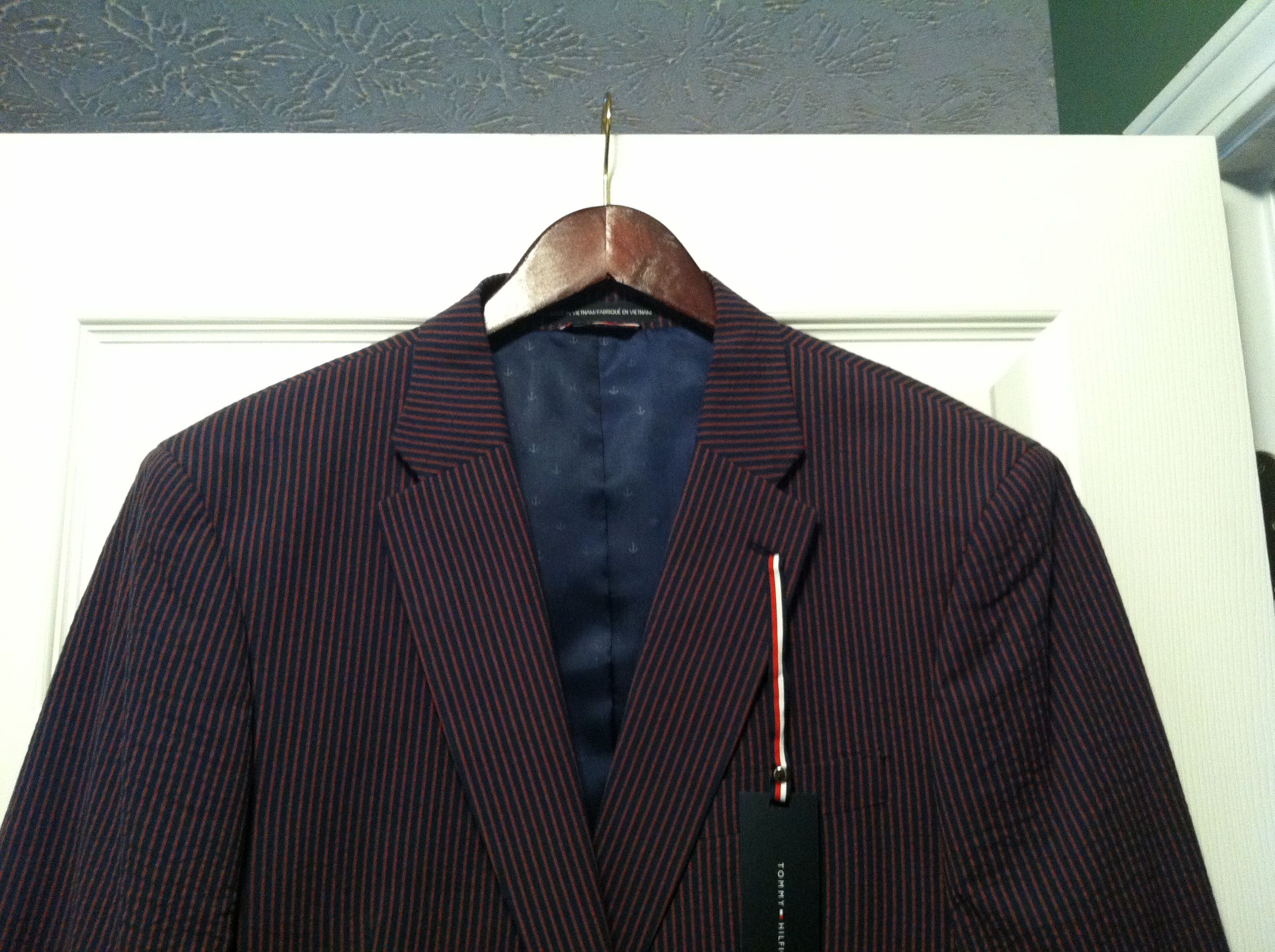 TOMMY HILFIGER MENS NEW NAVY /RED SPORT JACKET SIZE: 40S