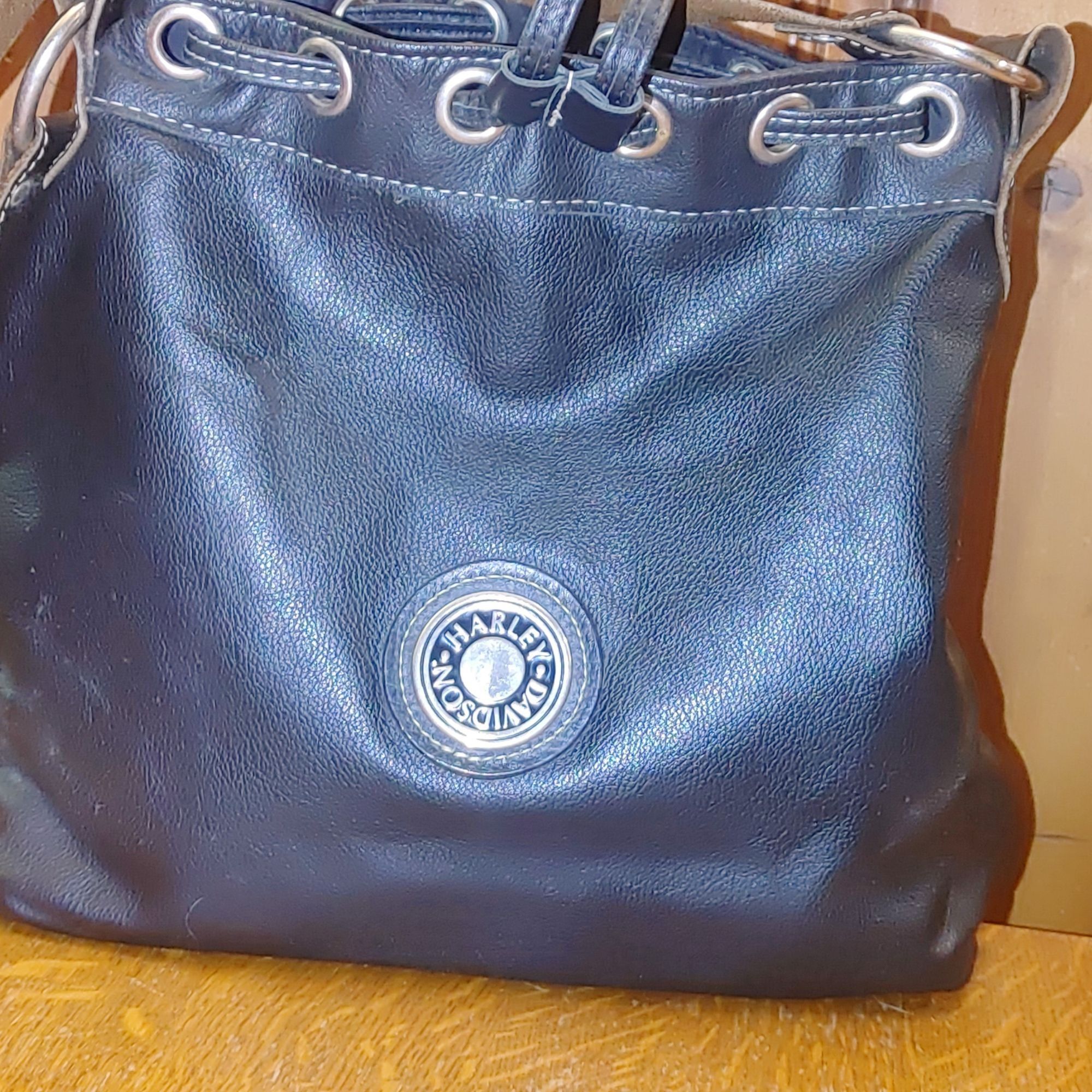 Other Harley Davidson Black Leather Genuine Bucket Bag Drawstring Size ONE SIZE - 6 Thumbnail