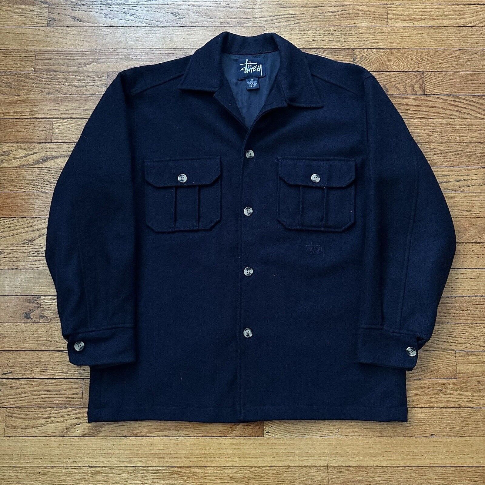 image of Y2K Stussy Navy Blue Wool Jacket Skater, Men's (Size Small)