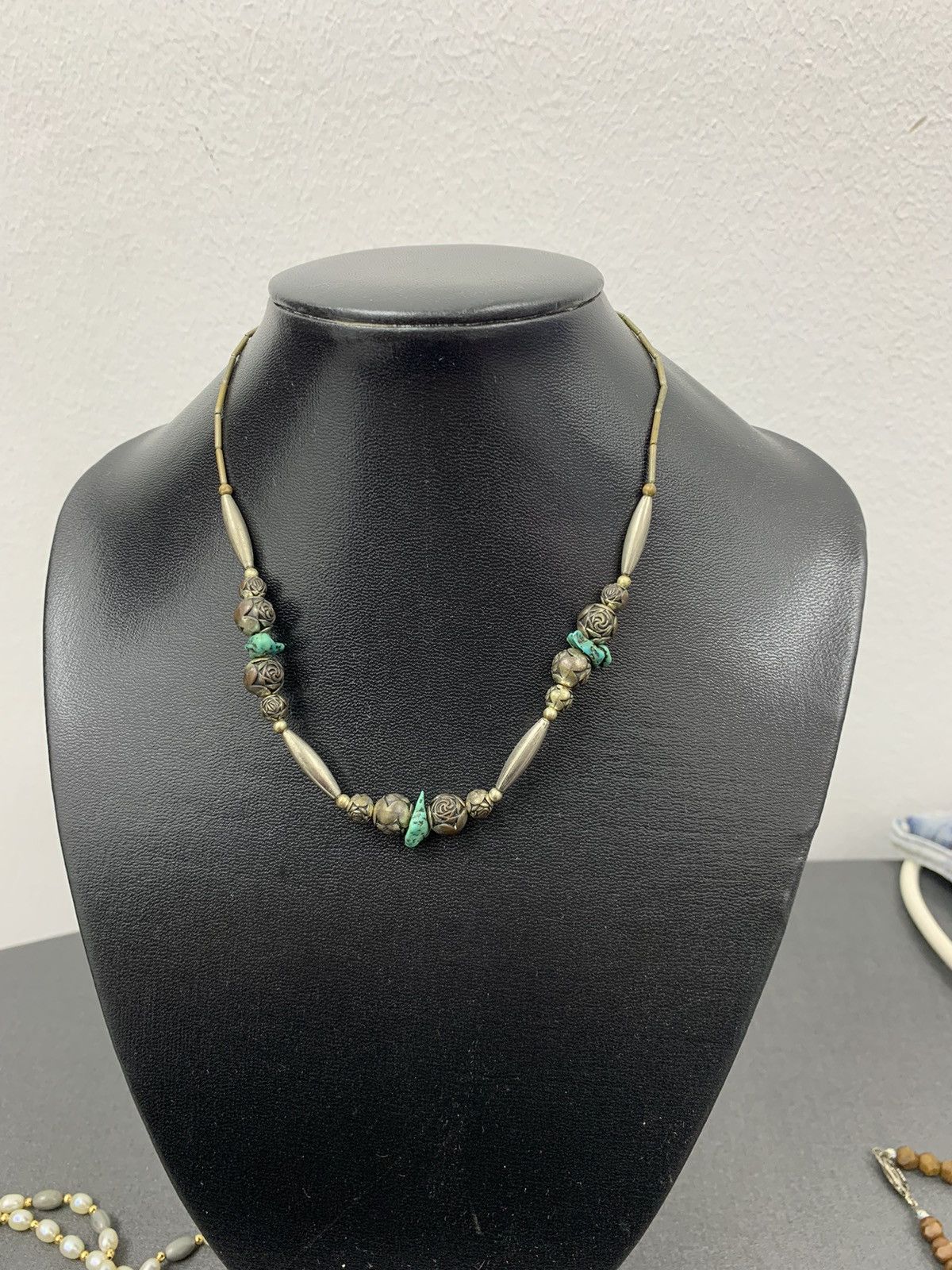 image of Vintage Silver Turquoise Native Necklace, Women's