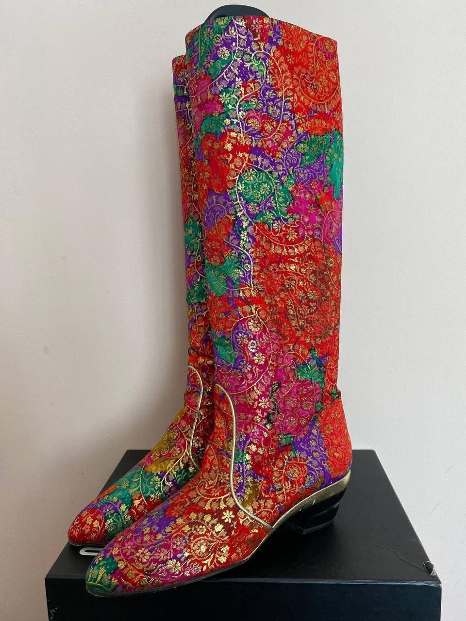 Escada 1980s Escada Red Purple and Green Gold Lamé Brocade Boots Size US 8 / IT 38 - 3 Thumbnail