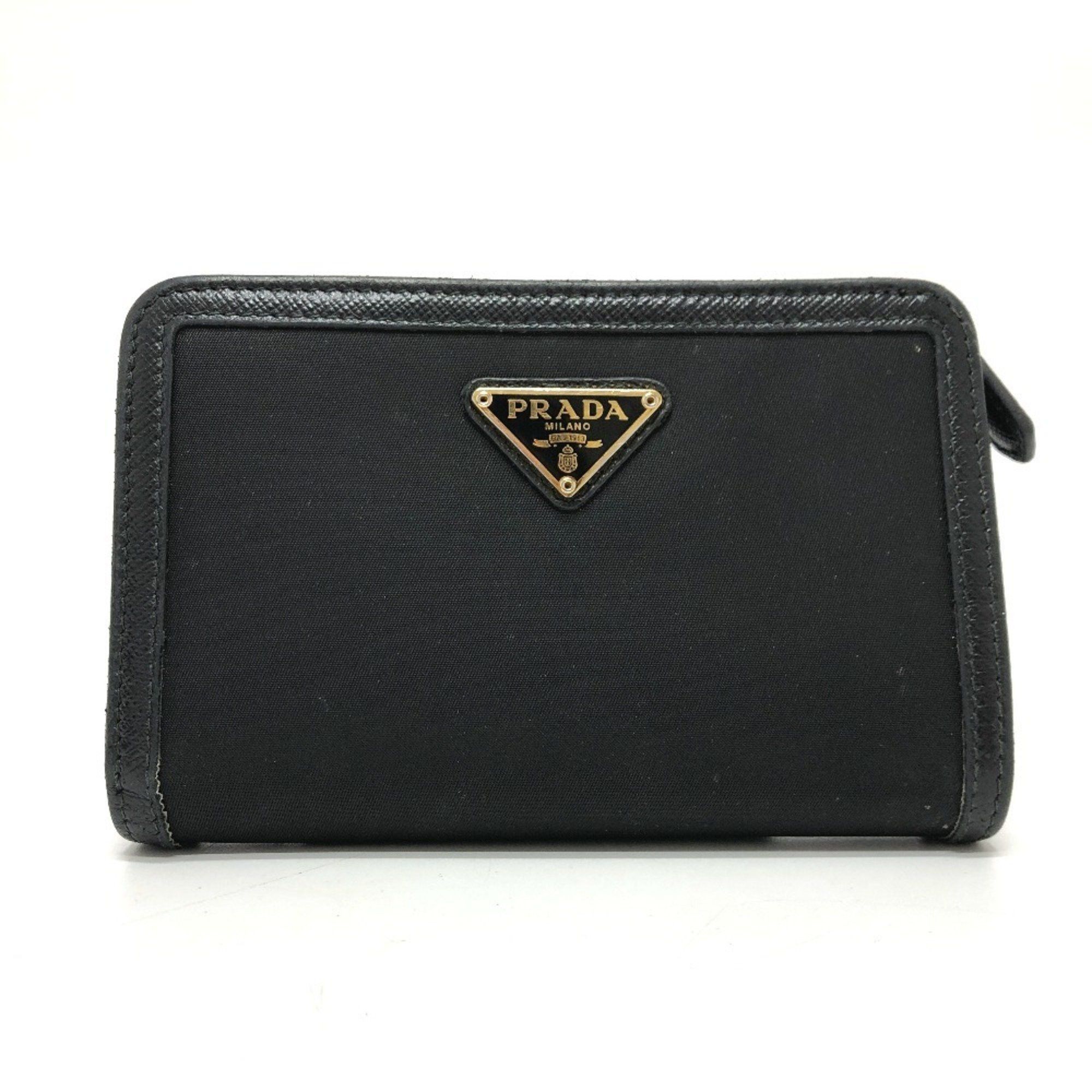 PRADA 1ML225 Triangle Plate Bifold Wallet in Nylon/Leather, Black