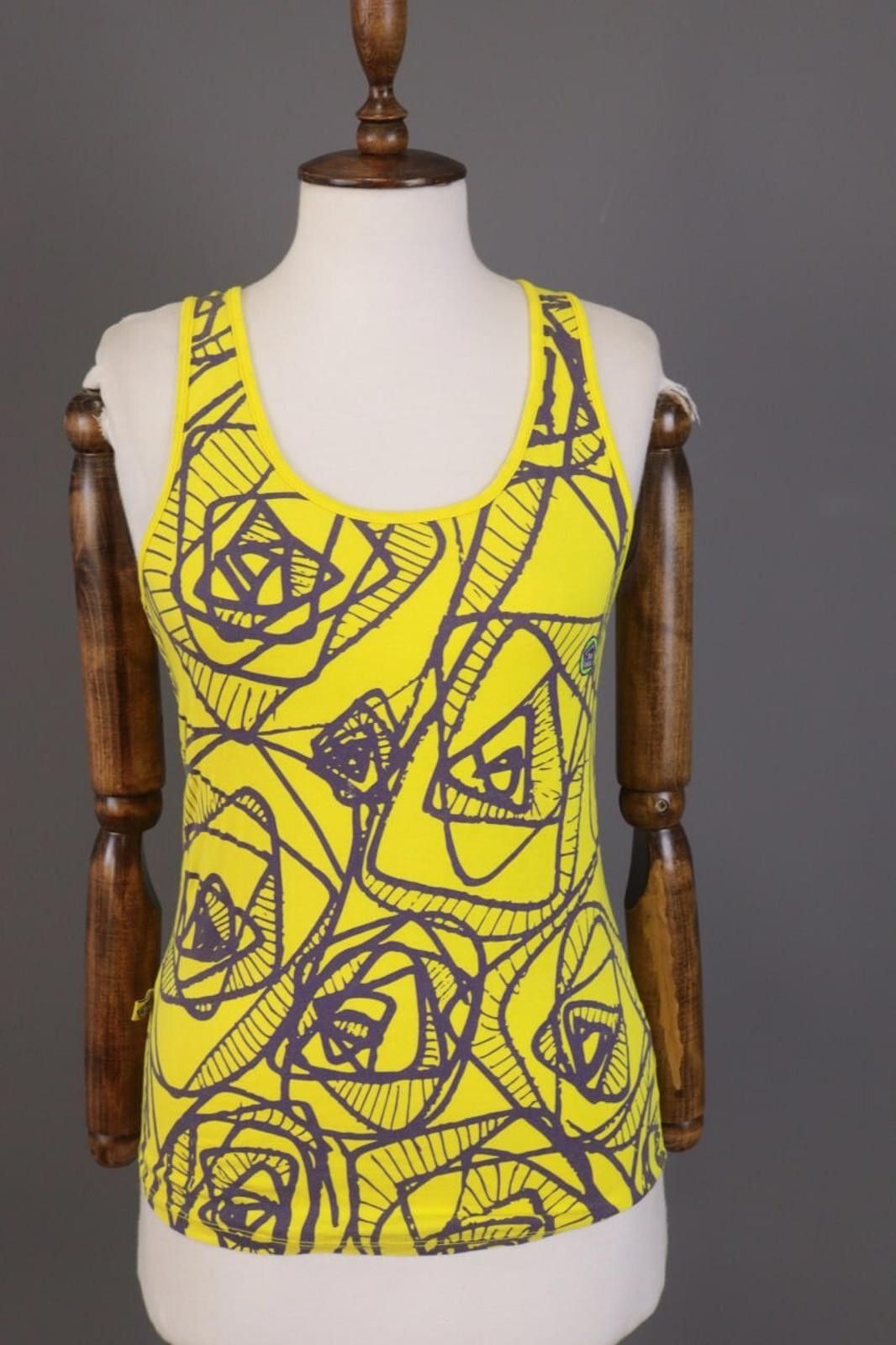 Designer E9 Yellow Printed Sleeveless Summer Top Shirt Size L Size L / US 10 / IT 46 - 1 Thumbnail