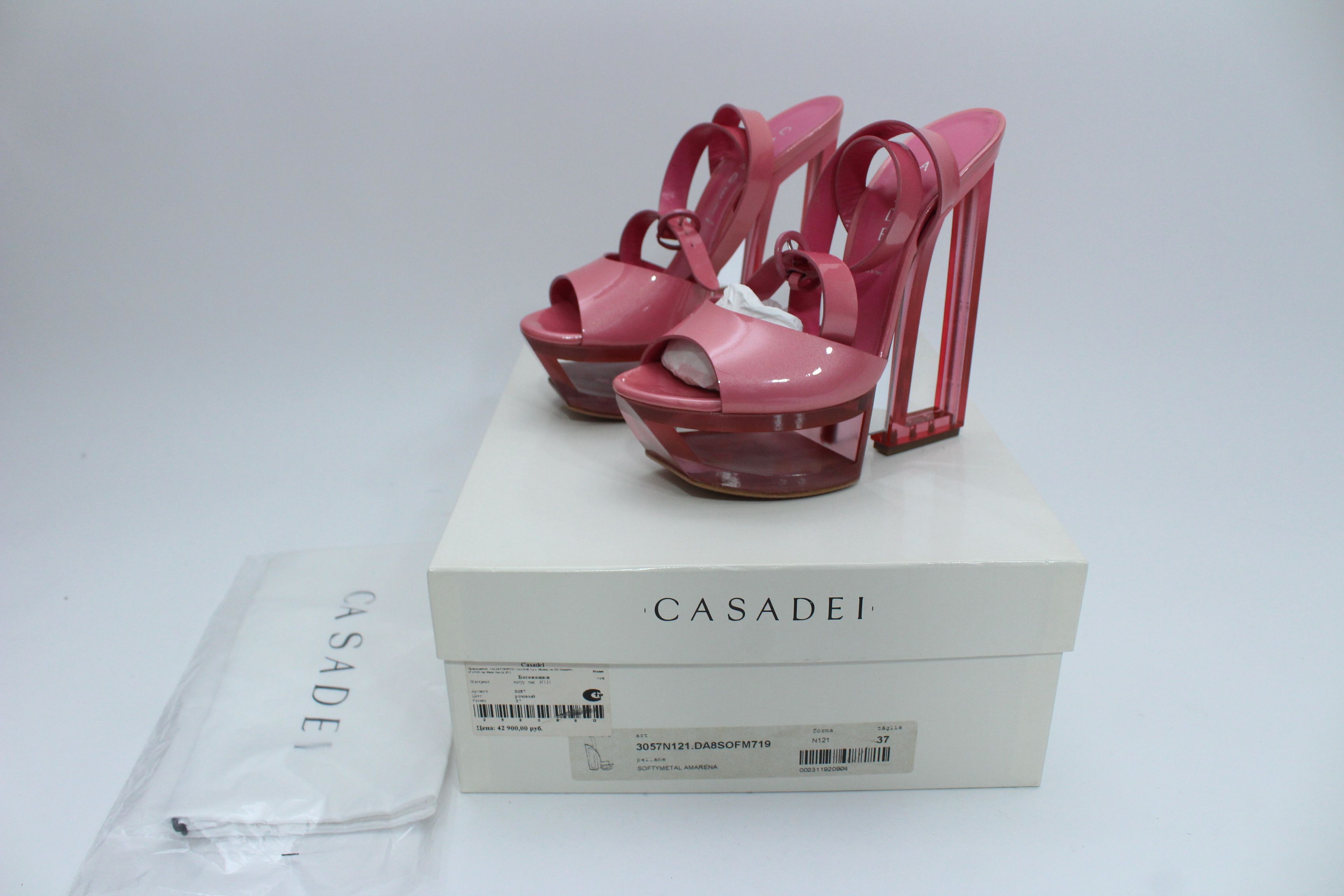 Casadei Casadei Pink Leather Platform Sandals Plexiglass Heel 37 Size US 7 / IT 37 - 1 Thumbnail