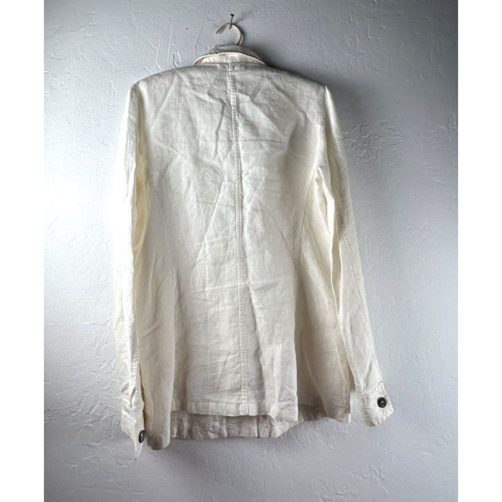 Vintage Victoire Womens 100% Linen Button Front Basic Jacket Size 38 Ivory Long Sleeve Size XS / US 0-2 / IT 36-38 - 2 Thumbnail