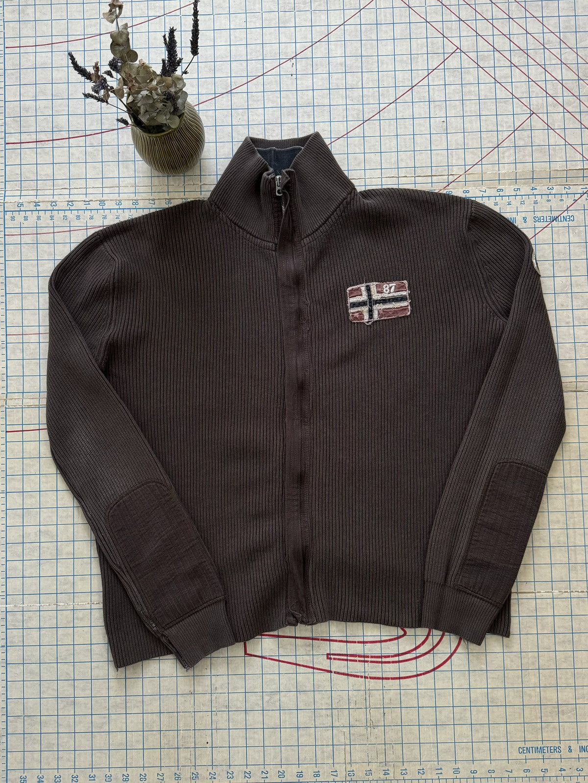 Napapijri Napapjiri Brown Full Zip Ribbed Knit Sweater Size XL Size US XL / EU 56 / 4 - 1 Thumbnail