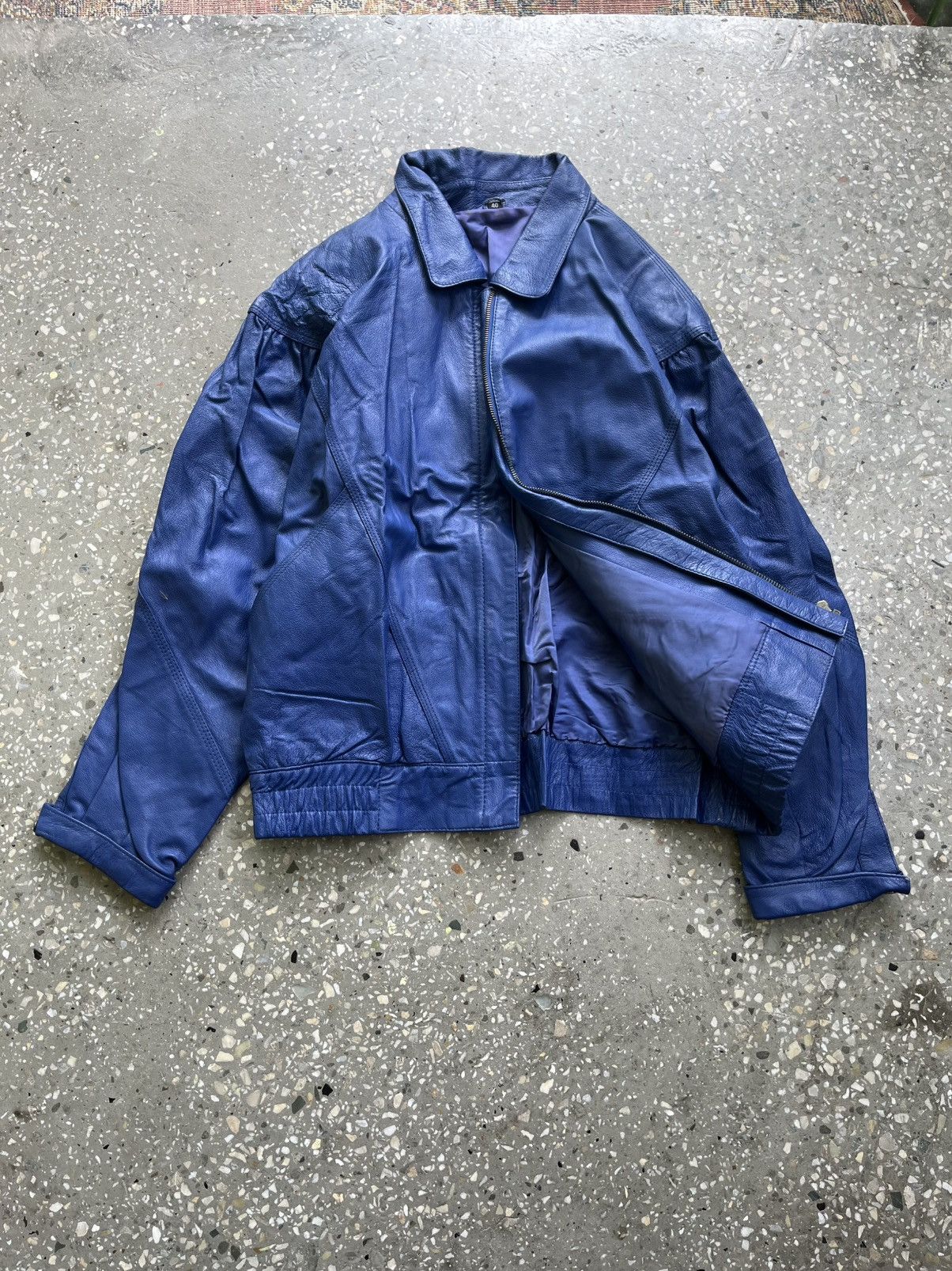 Other Vintage 80s Blue Leather Bomber Jacket — Boxy Fit Size US M / EU 48-50 / 2 - 1 Thumbnail
