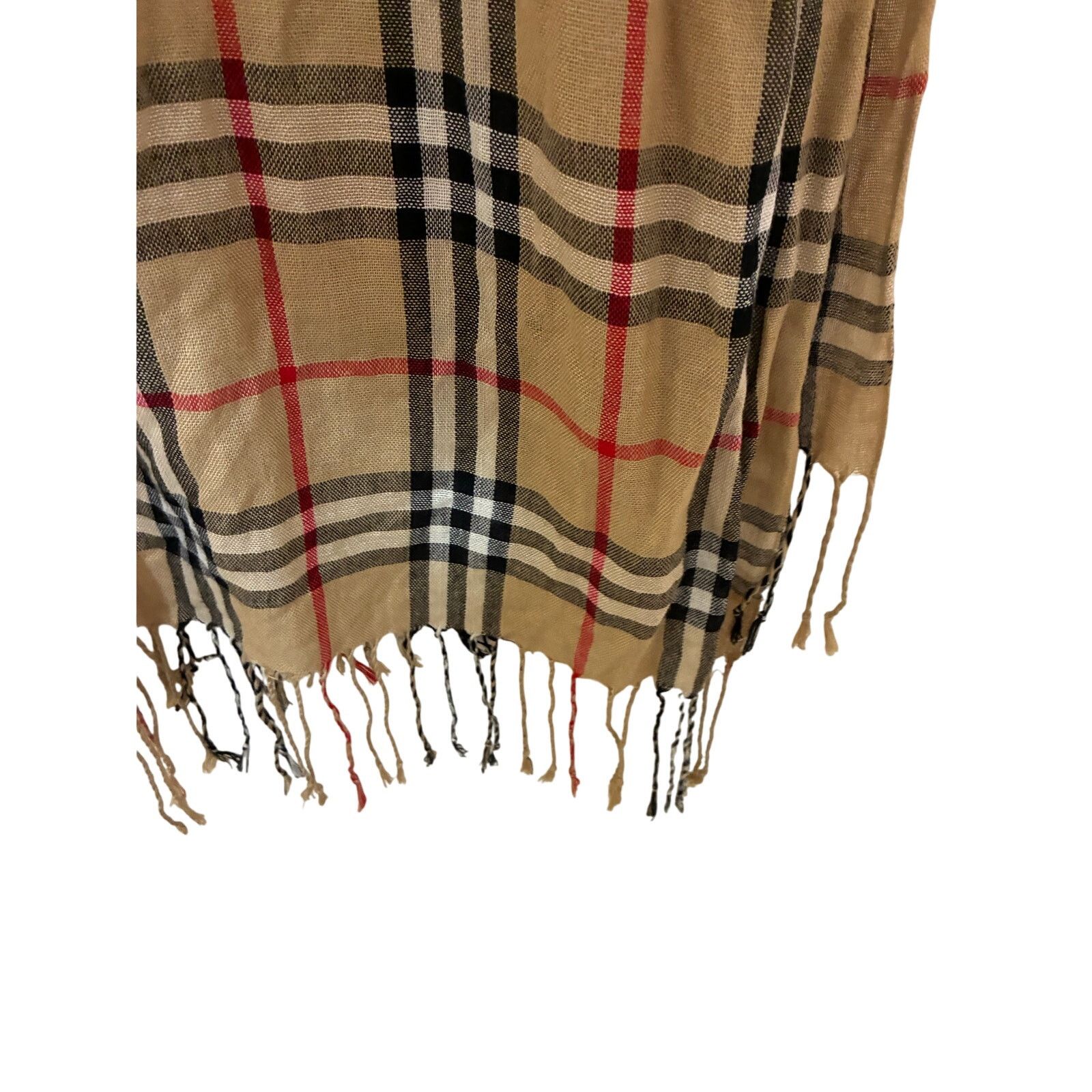 Other Check Archive Beige Black Rectangle Fringe Long Plaid Scarf Size ONE SIZE - 4 Thumbnail