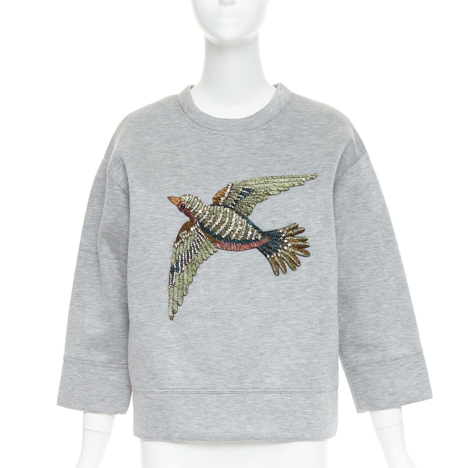 Gucci GUCCI 2015 grey neoprene crystal embroidered Swallow sweatshirt S Size S / US 4 / IT 40 - 1 Thumbnail