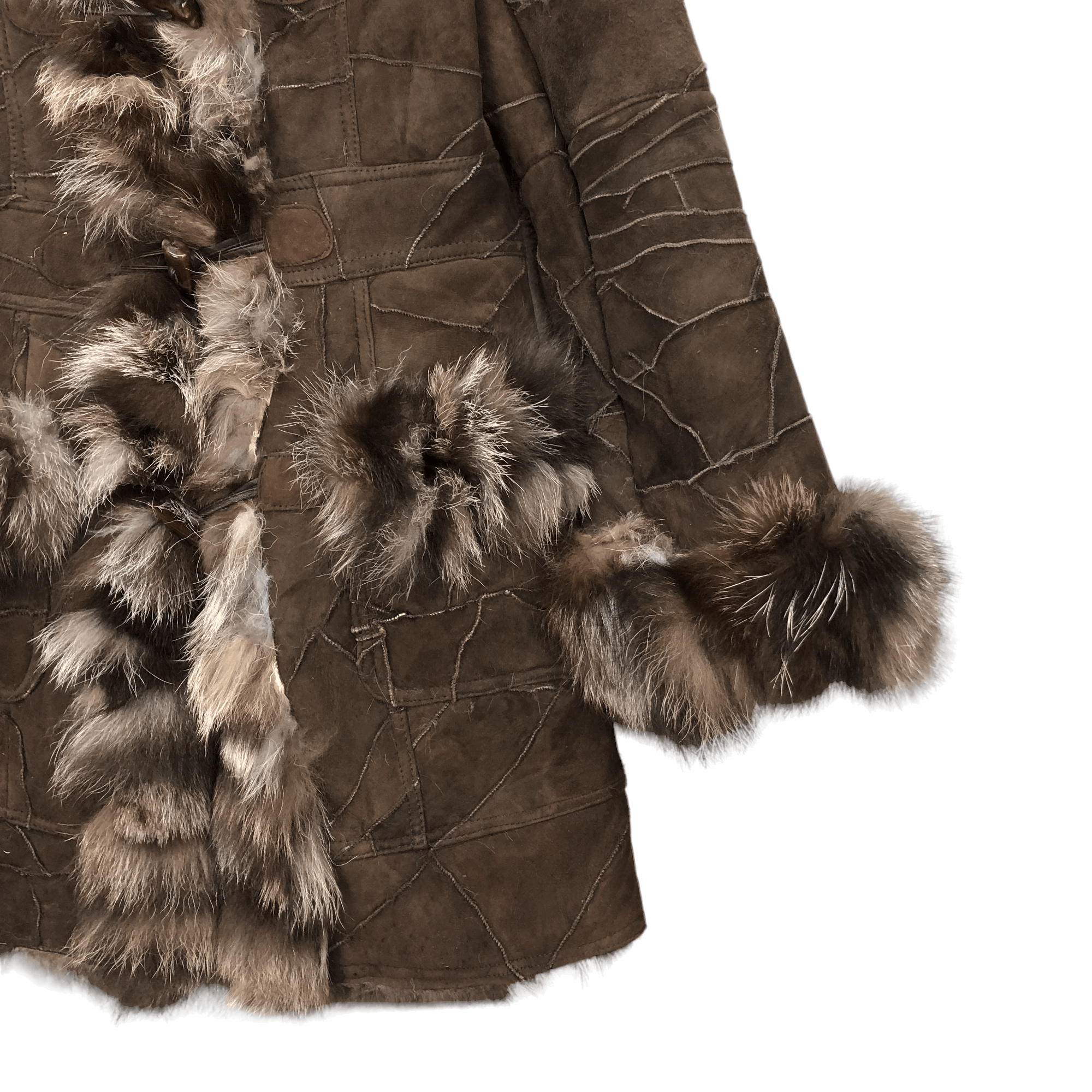 Fox Racing PATCHWORK SHEEP SKIN SILVER FOX FUR OVERCOAT #5752-205 Size S / US 4 / IT 40 - 6 Thumbnail