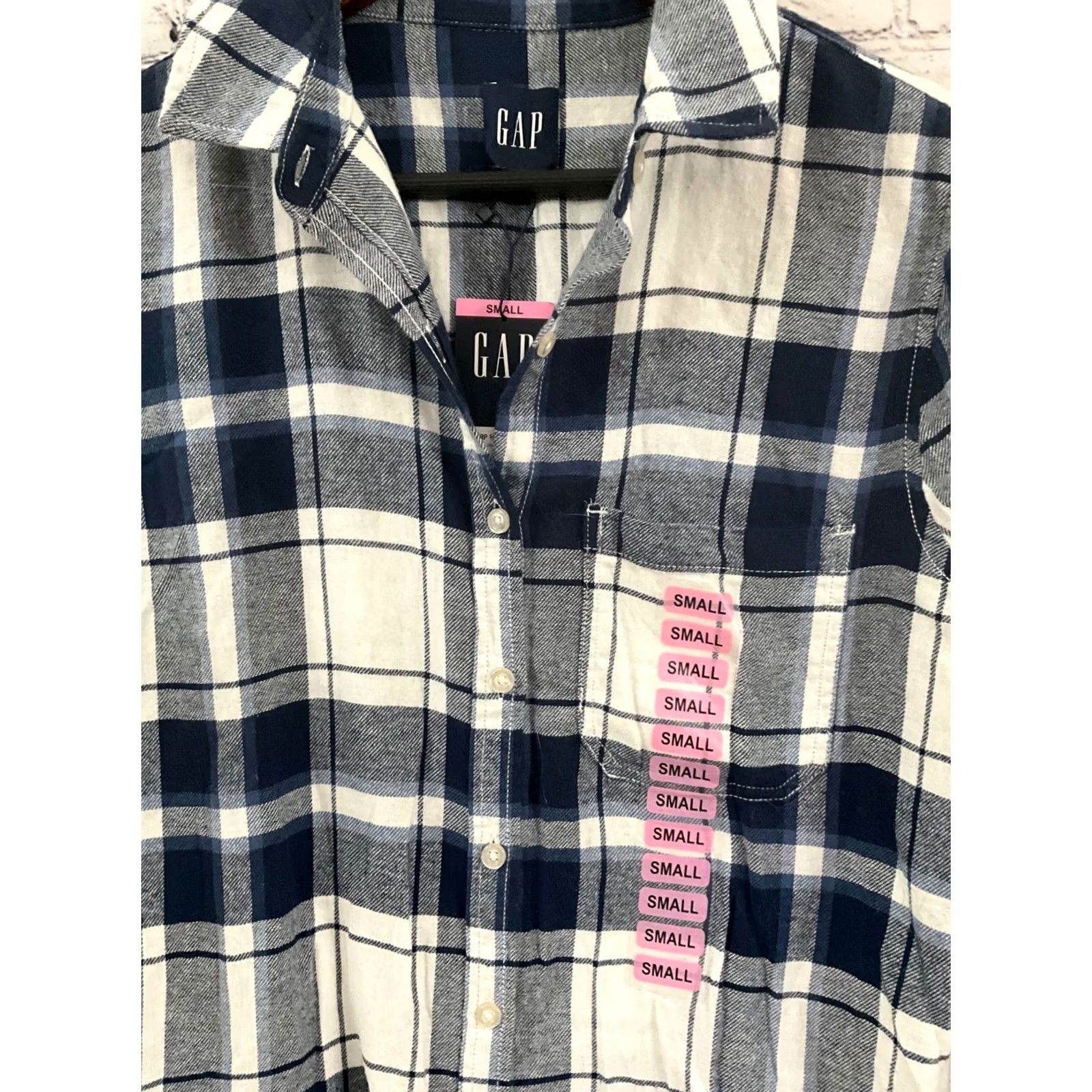 Gap GAP WOMENS FLANNEL SHIRT SMALL BLUE BUTTON-UP Pockets Casual Basic 100% Cotton Size S / US 4 / IT 40 - 2 Thumbnail