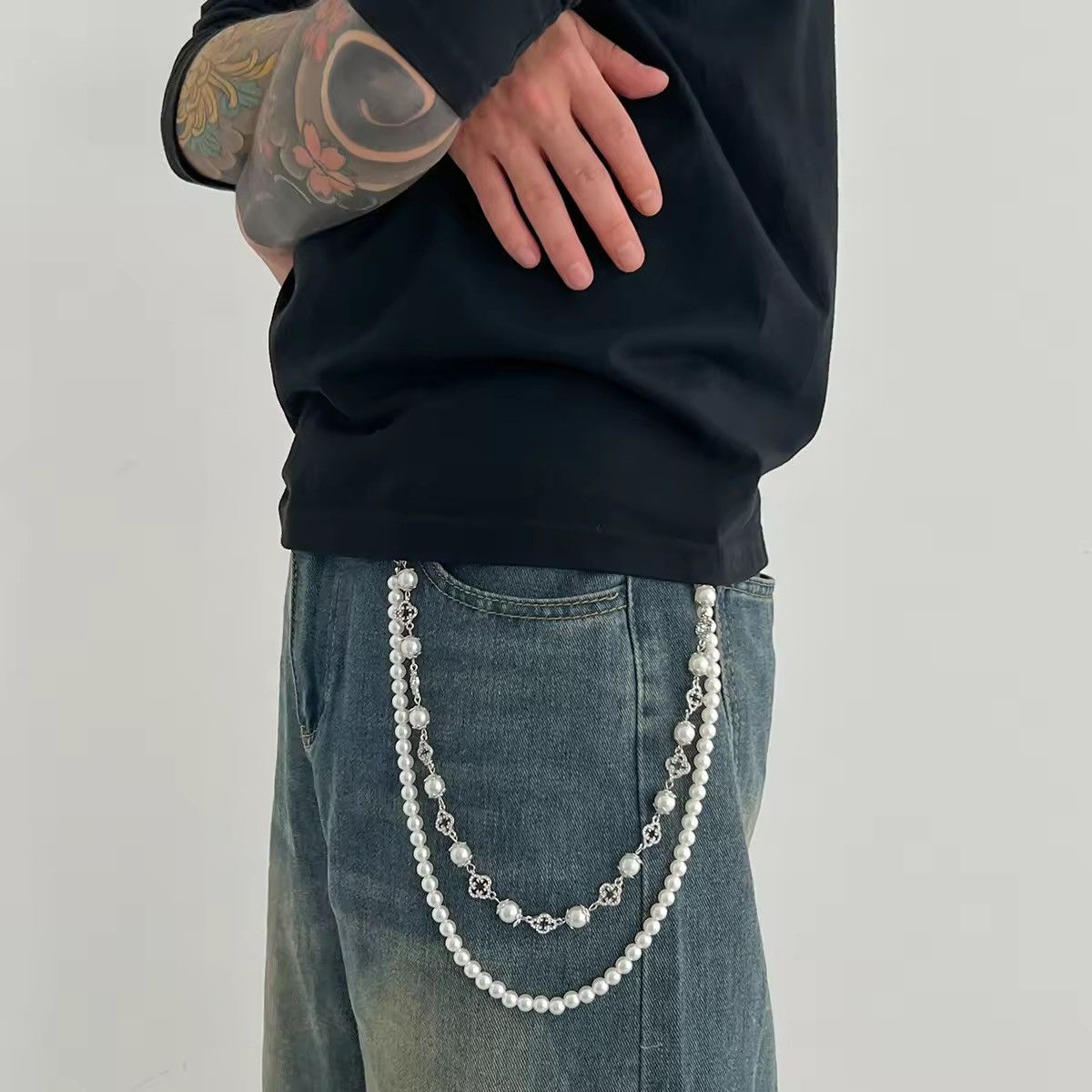 Other 2 Layer Flower Rhinestone Beads Jeans Chain Size ONE SIZE - 3 Thumbnail