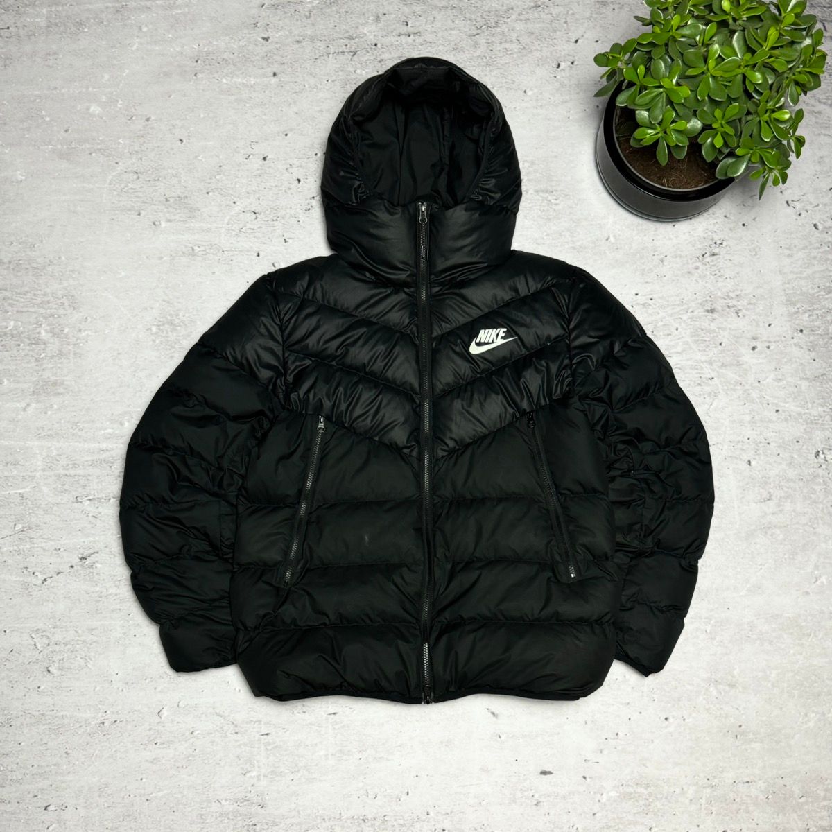 Pre-owned Nike Down Hooded Jacket Drill In Black
