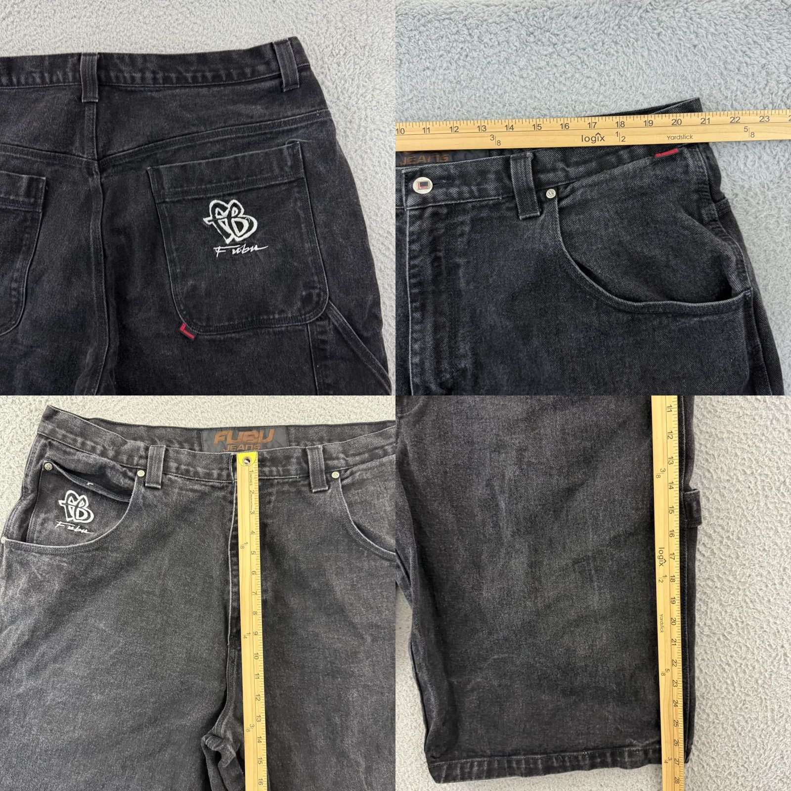 Fubu VINTAGE FUBU Men Jeans Shorts 42 Black Carpenter Jorts Embroidered Baggy Wide Leg Denim Shorts Cargo 90s Hip Hop Grunge Skater Mens Size US 42 / EU 58 - 8 Thumbnail